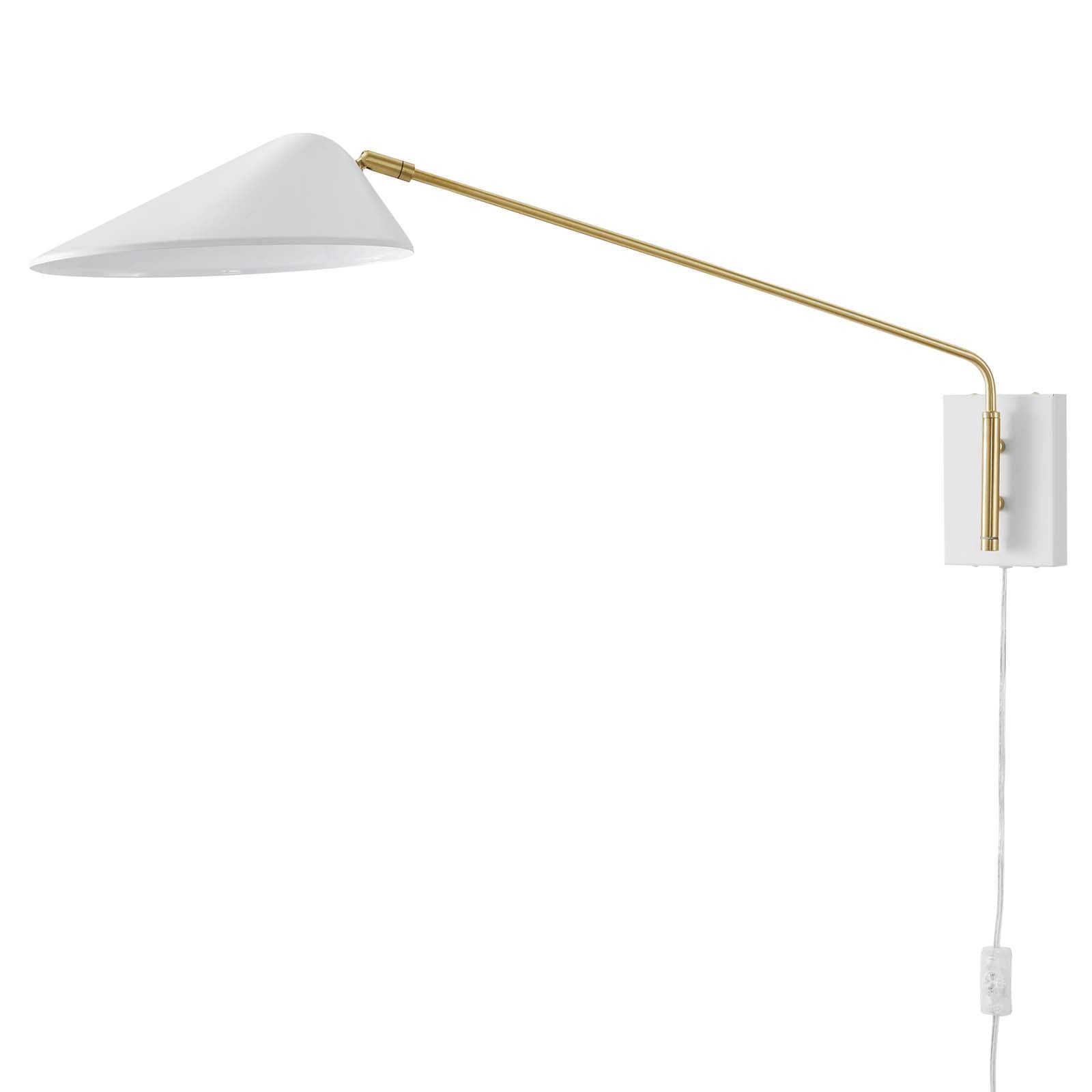 Elegant Mid-Century 34" White and Satin Brass Swing Arm Wall Sconce