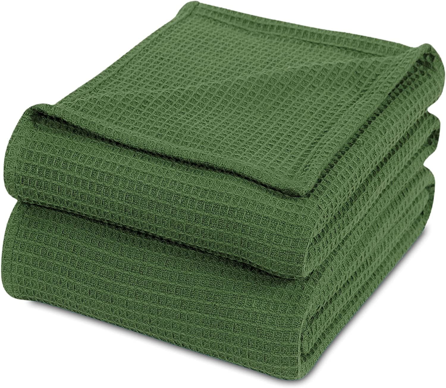 King Green Cotton Reversible Waffle Weave Blanket