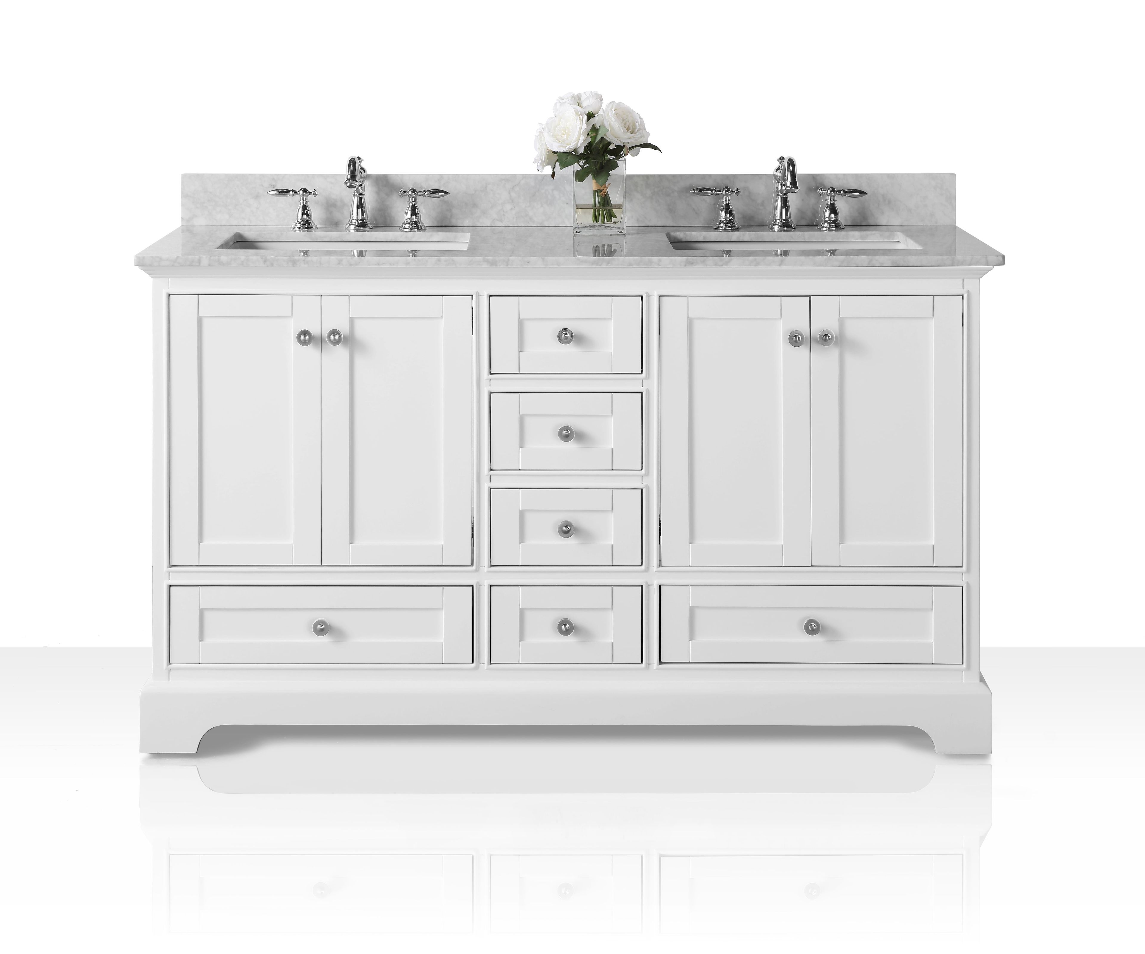 Audrey 60'' White Double Vanity with Carrara Marble Top