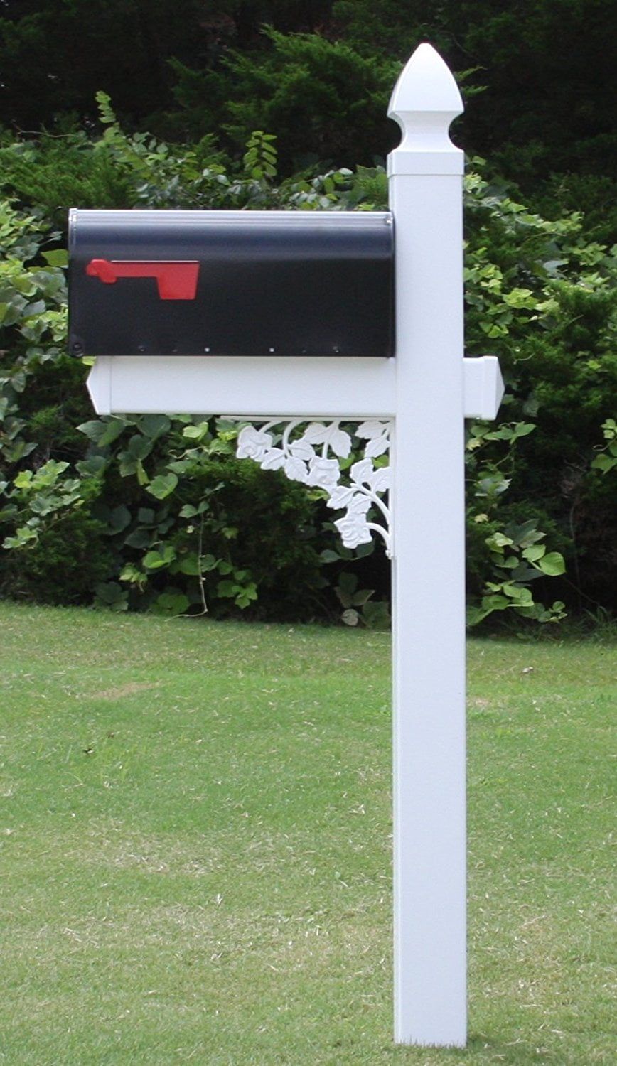 Darlington White Vinyl Mailbox Post with Black Steel Mailbox