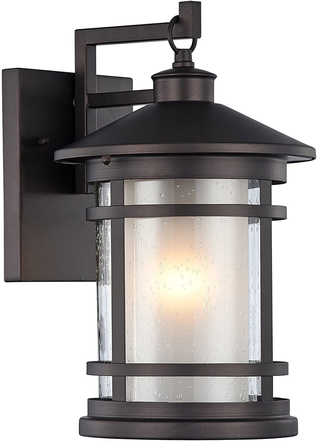 Transitional Etched Glass & Oil-Rubbed Bronze Outdoor Sconce, 14" Height