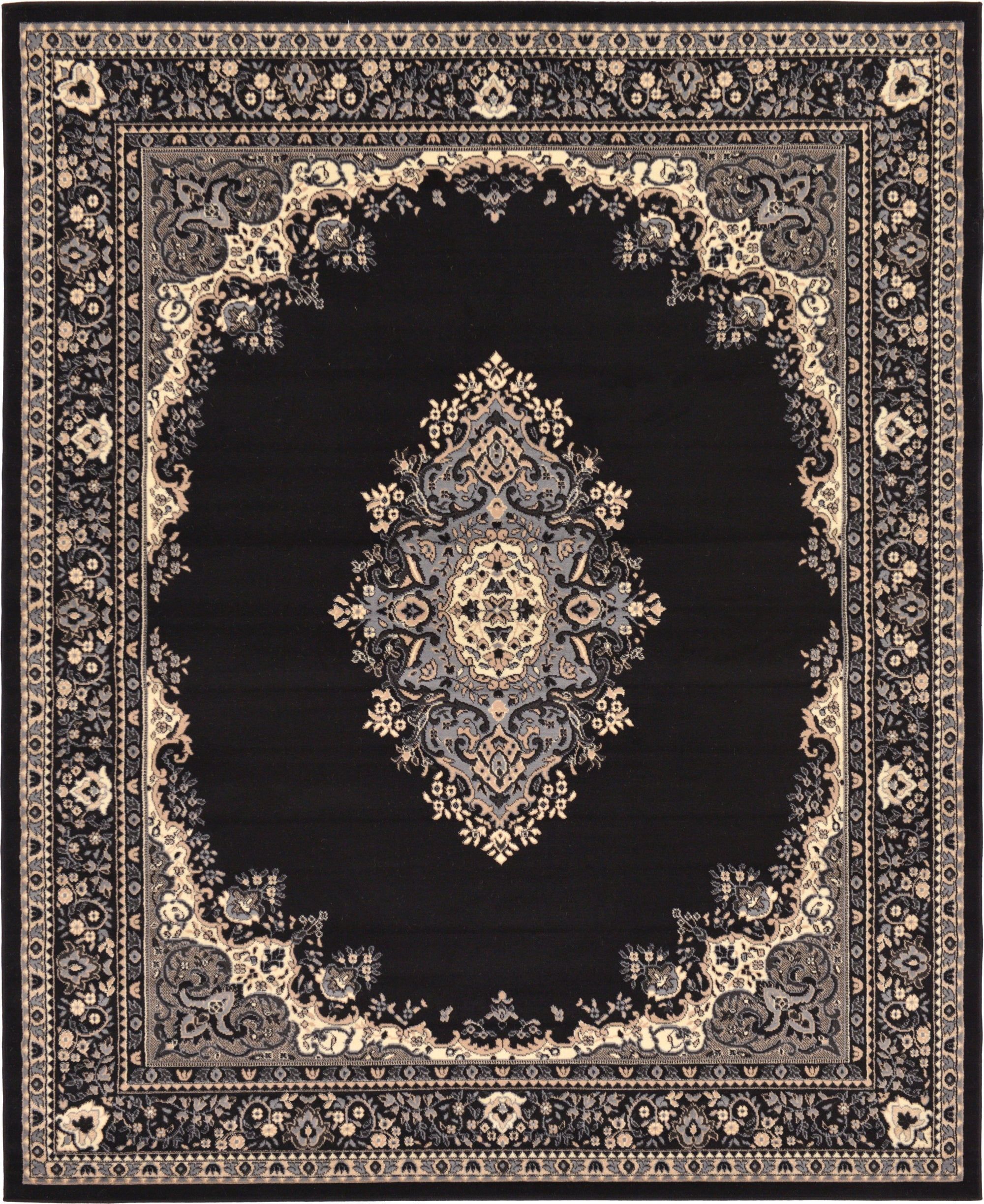 Black and Beige Medallion Synthetic 8' x 10' Area Rug