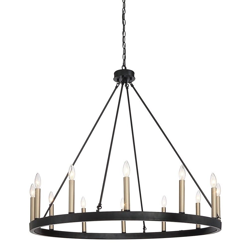 39'' Black and Champagne Iron 12-Light Wagon Wheel Chandelier