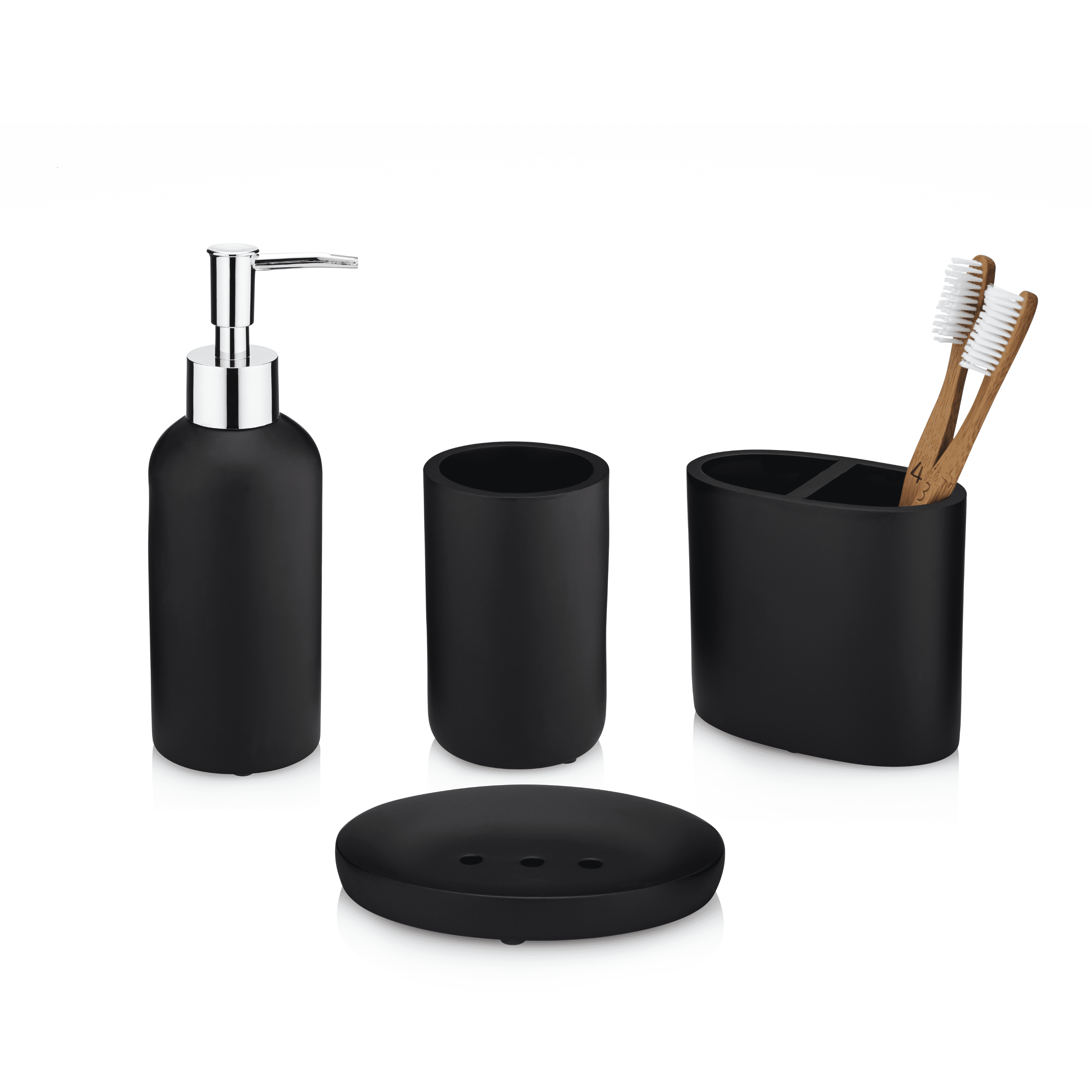 Matte Black and Chrome 4-Piece Resin Bathroom Accessory Set