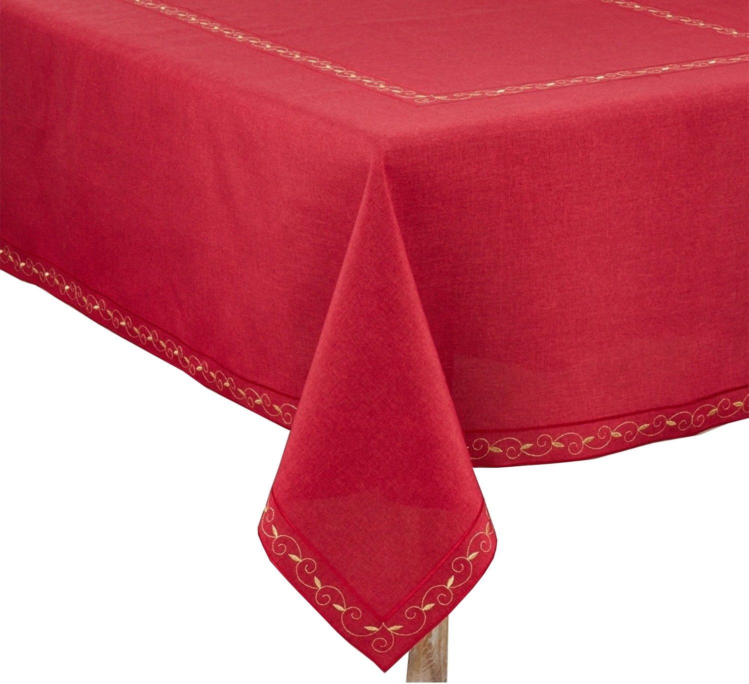 Red Embroidered Fabric Holiday Tablecloth 67" x 120"