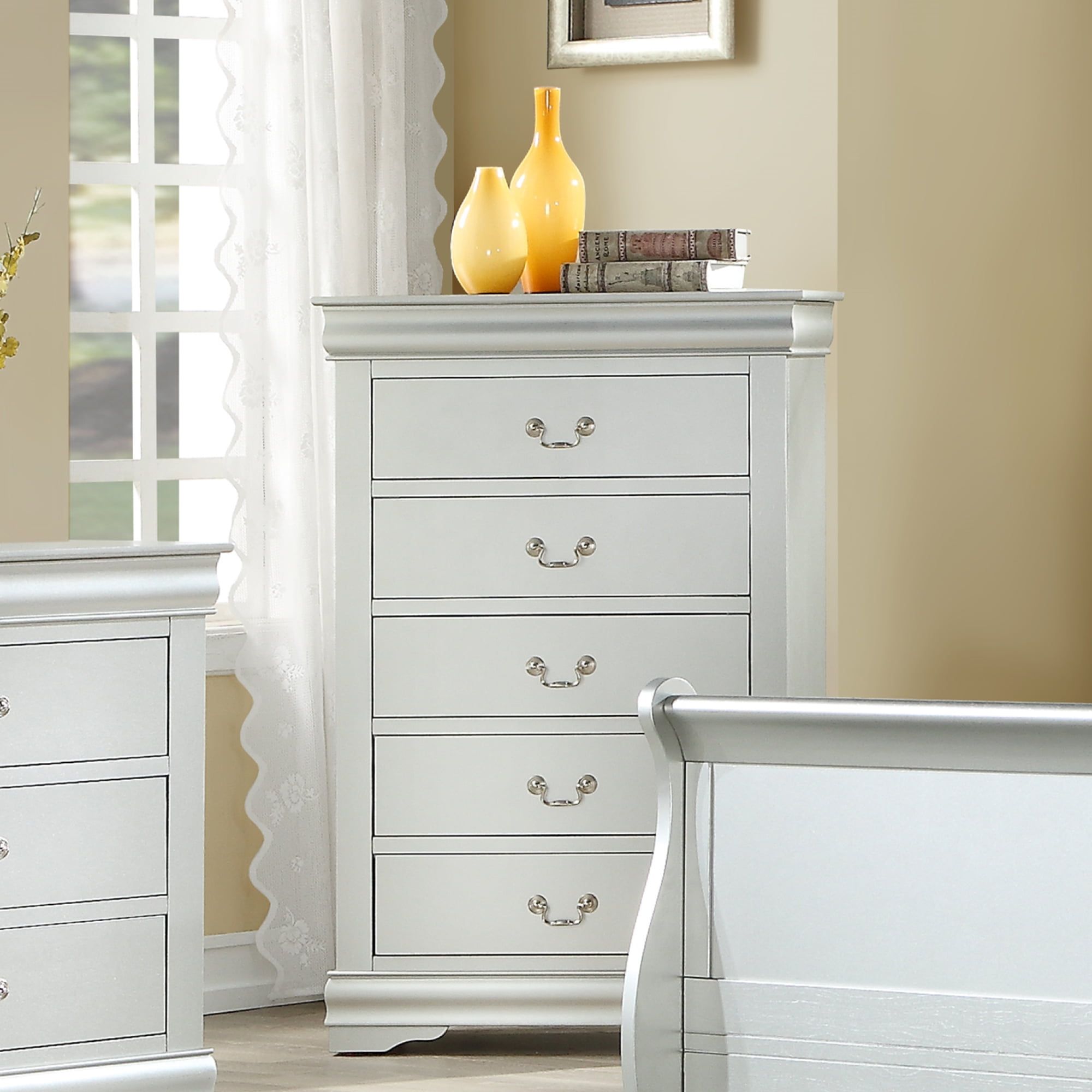 Platinum Gray 5-Drawer Chest with Dovetail and Felt Lined Drawers