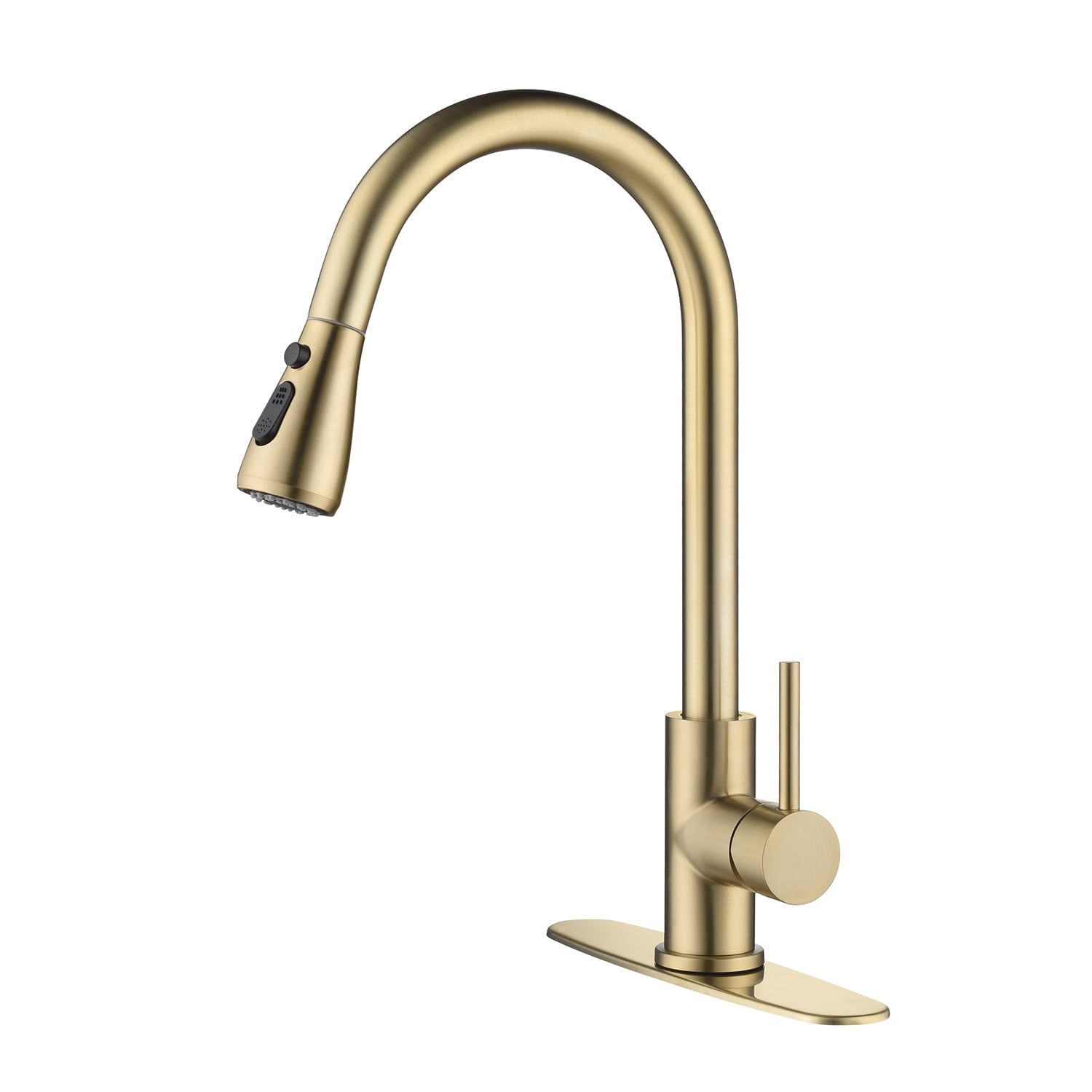 Brushed Gold Stainless Steel Single Handle Pull-Out Spray Kitchen Faucet