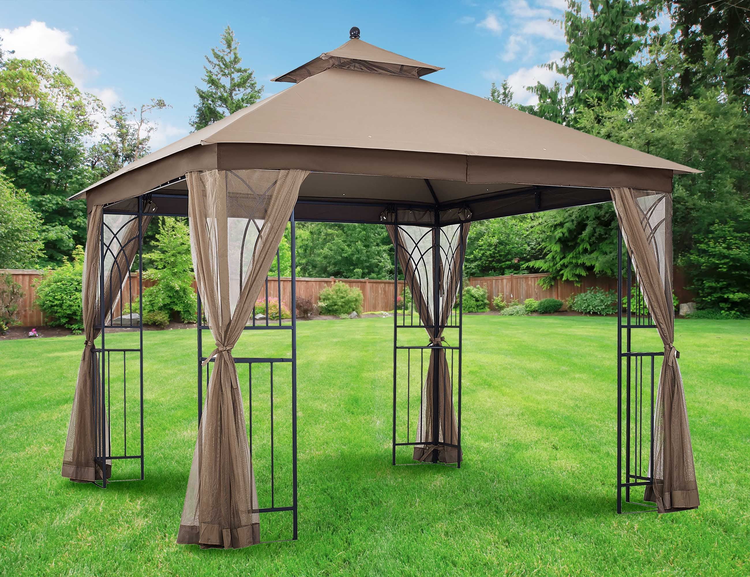 Harmony II 11' x 11' Beige Steel Patio Gazebo with Mosquito Net