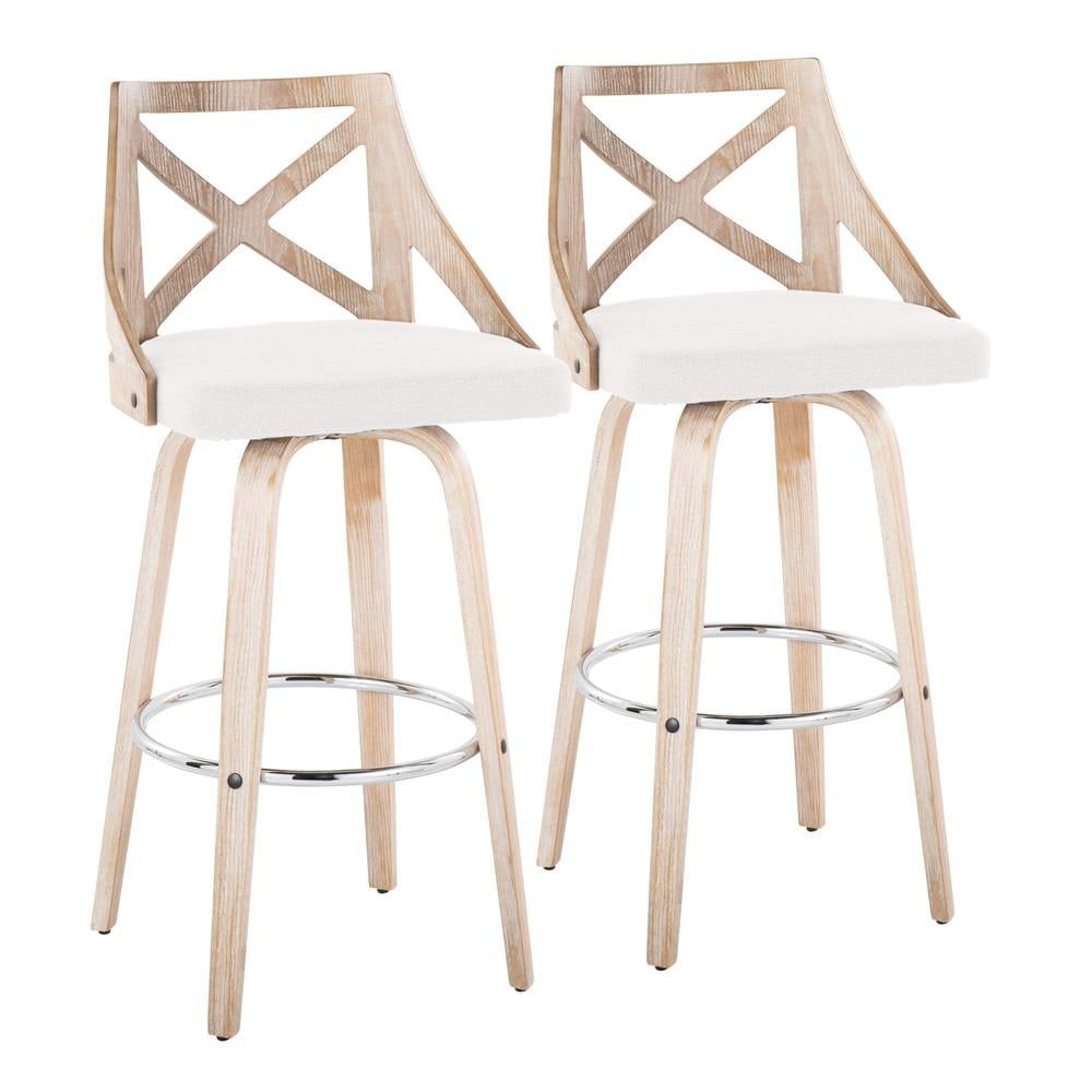 Charlotte 30" White Wash Wood Swivel Barstools - Set of 2