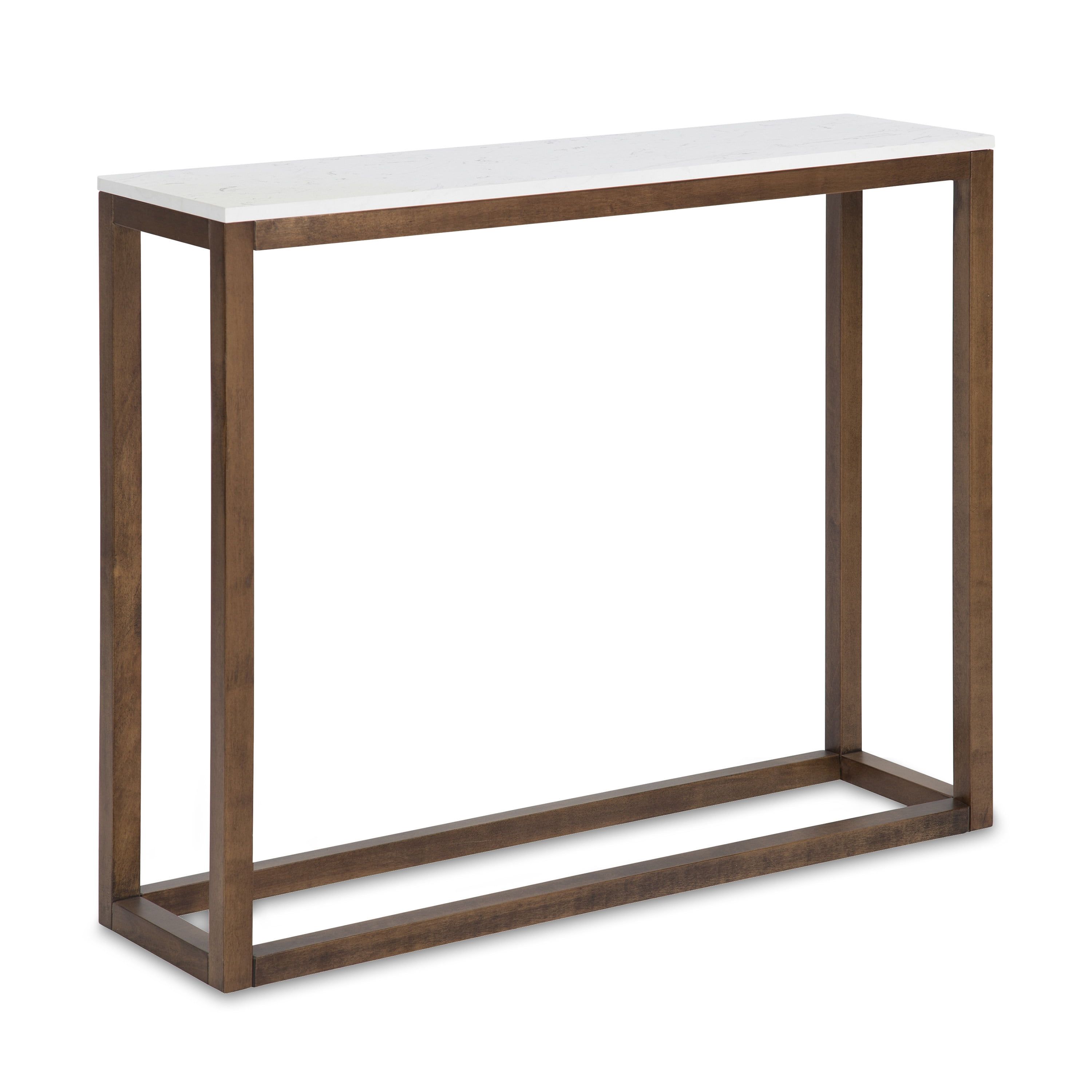 Carmela Slim Modern Grey & White Marble Console Table with Walnut Base