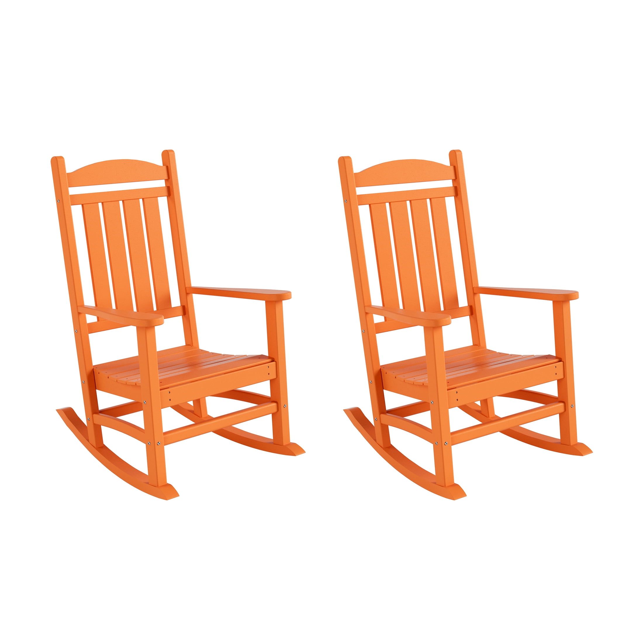 Orange HDPE Outdoor Slat Back Rocking Chair Set