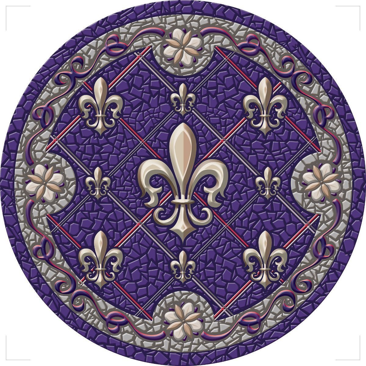 Fleur De Lis Purple and Beige Vinyl Pool Mat, 59" Diameter