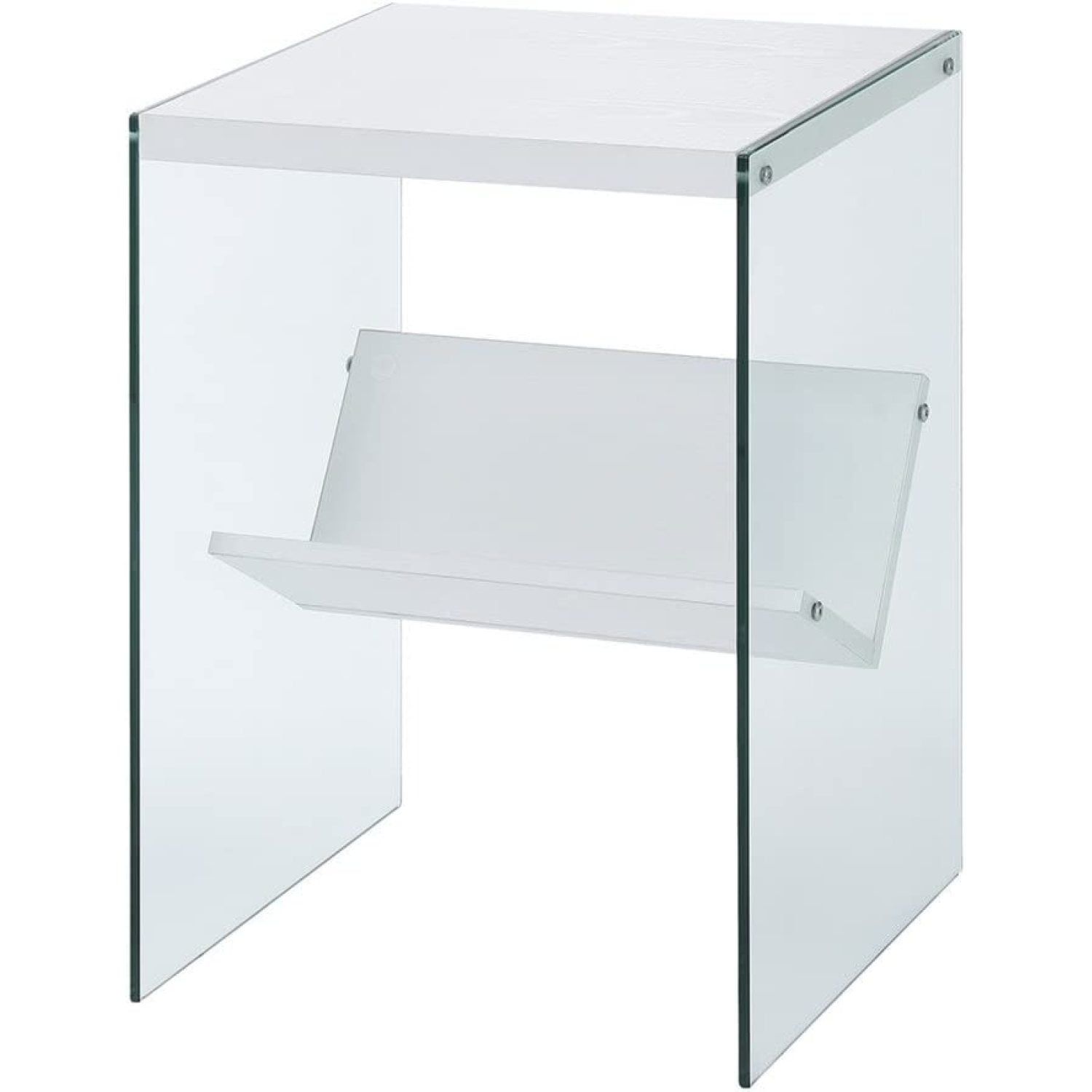 Elegant SoHo 17" White Wood and Glass End Table with Shelf