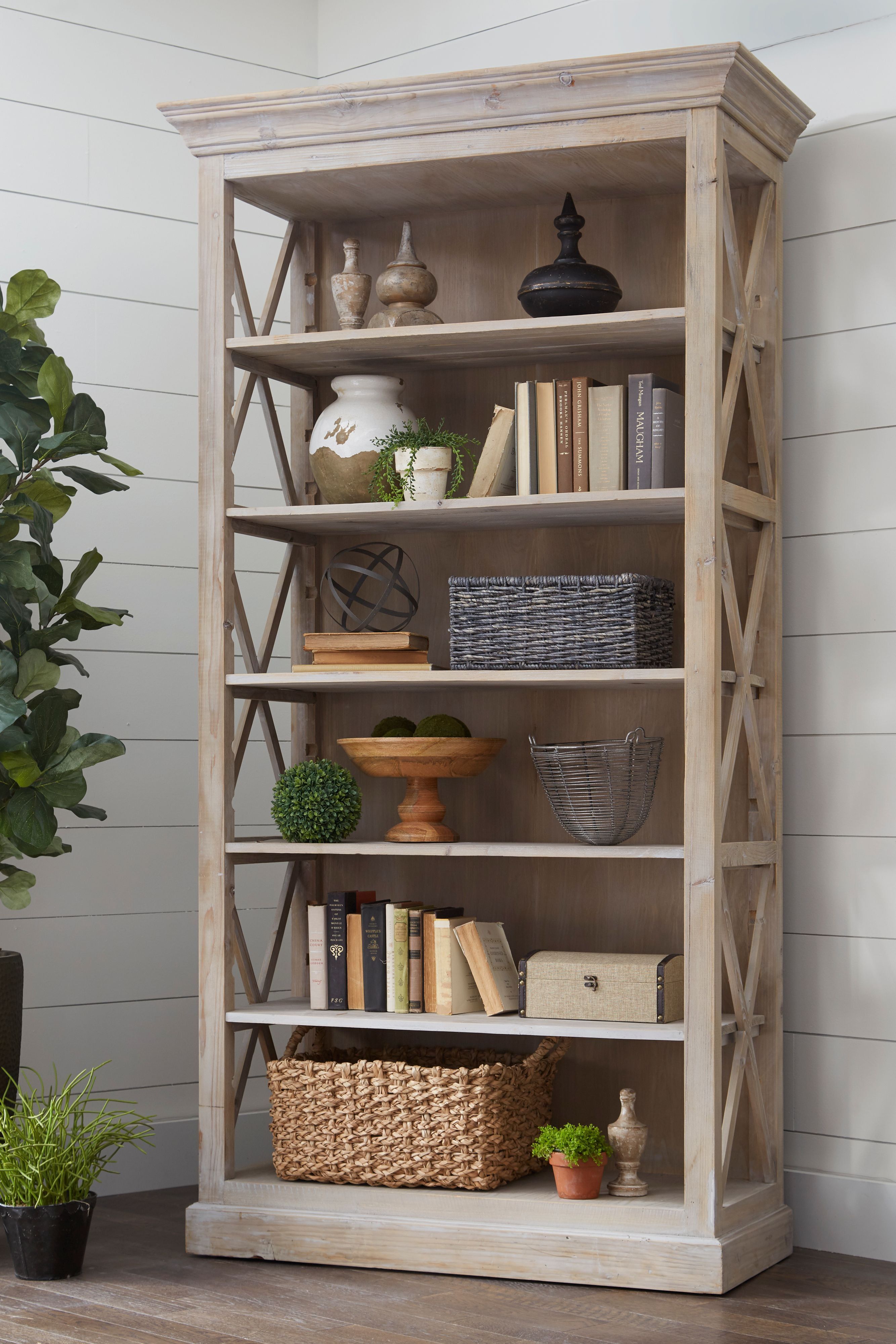 Contemporary Brown Pine Adjustable Open Bookshelf