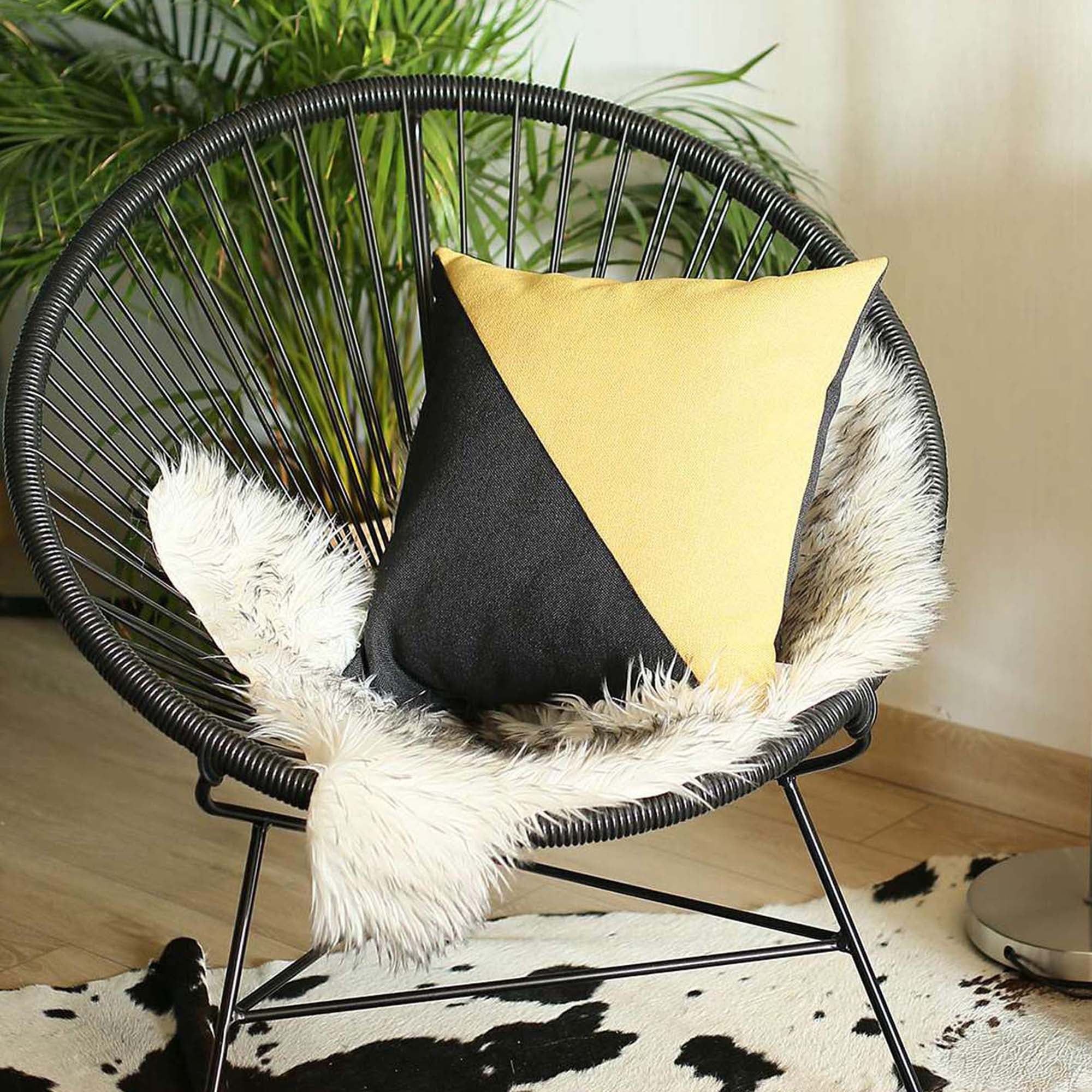 Boho-Chic Black and Yellow Polyester Euro Throw Pillow Cover