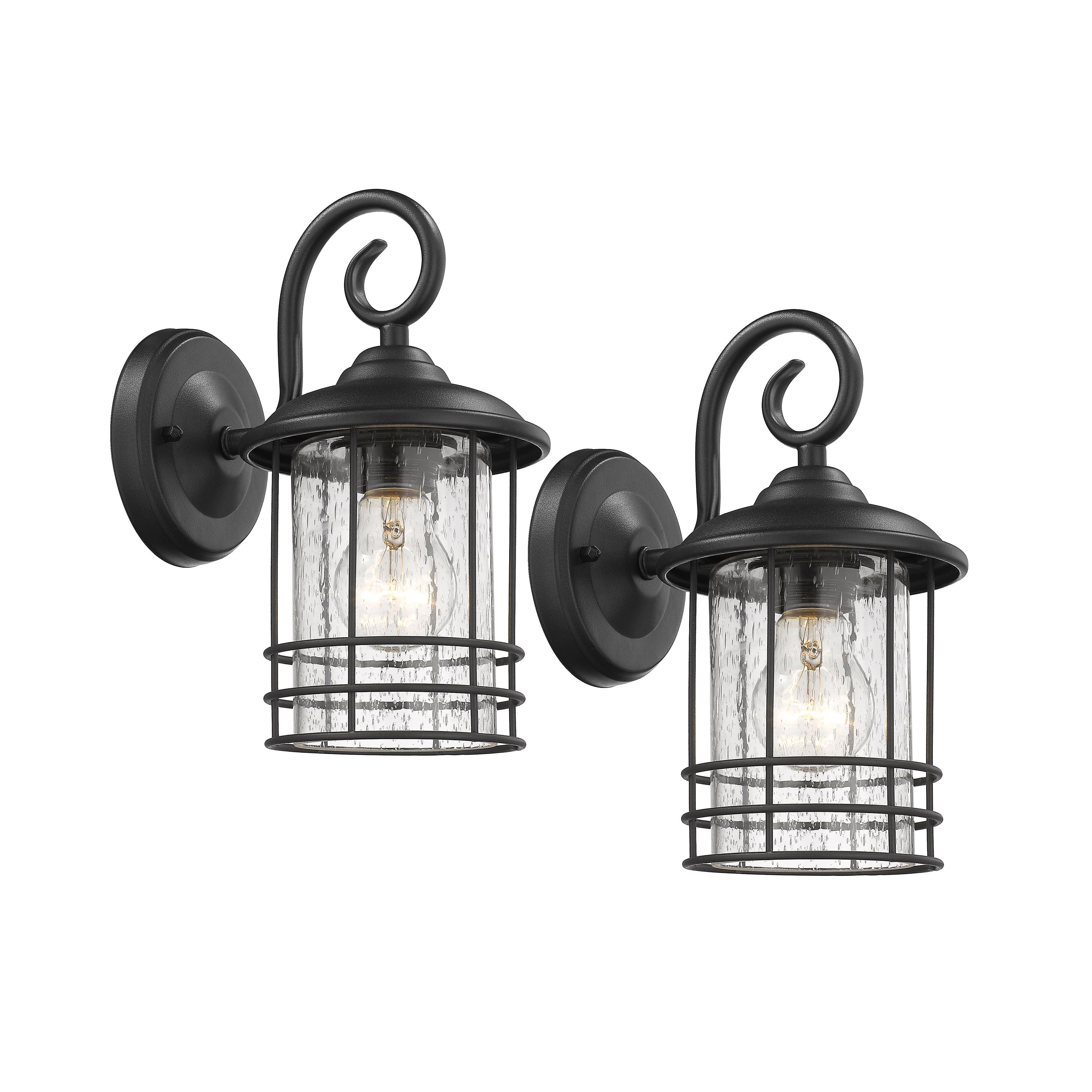 Black Seedy Glass Outdoor Wall Sconce Set