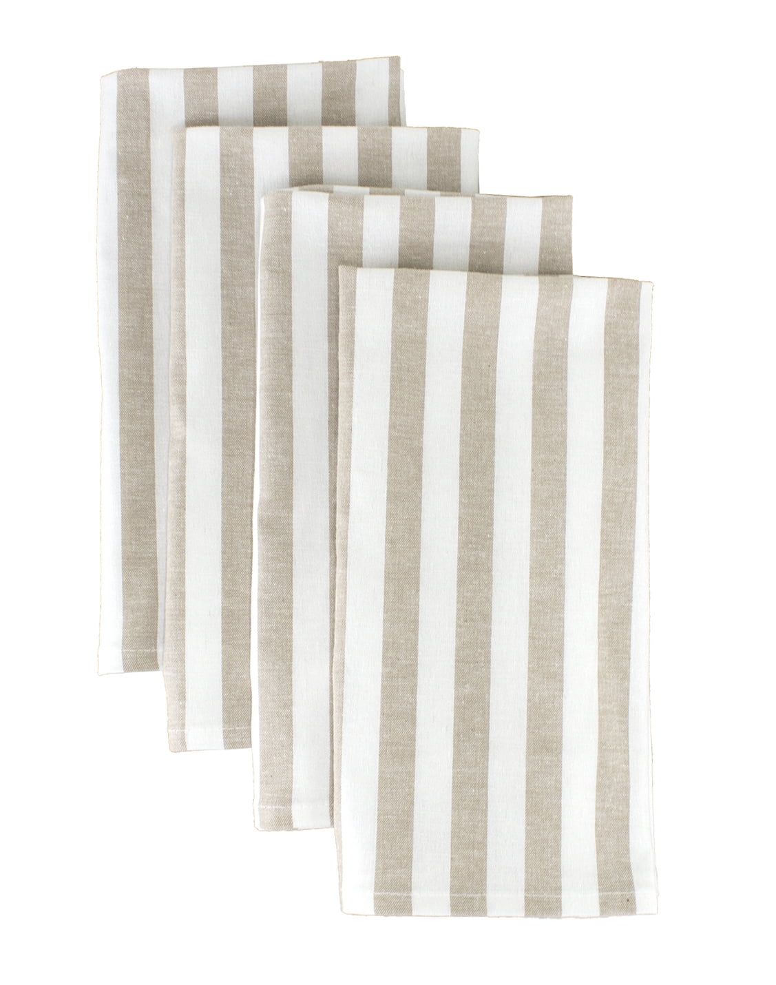 Beige and White Striped Cotton Napkins, 20"x20", Set of 4