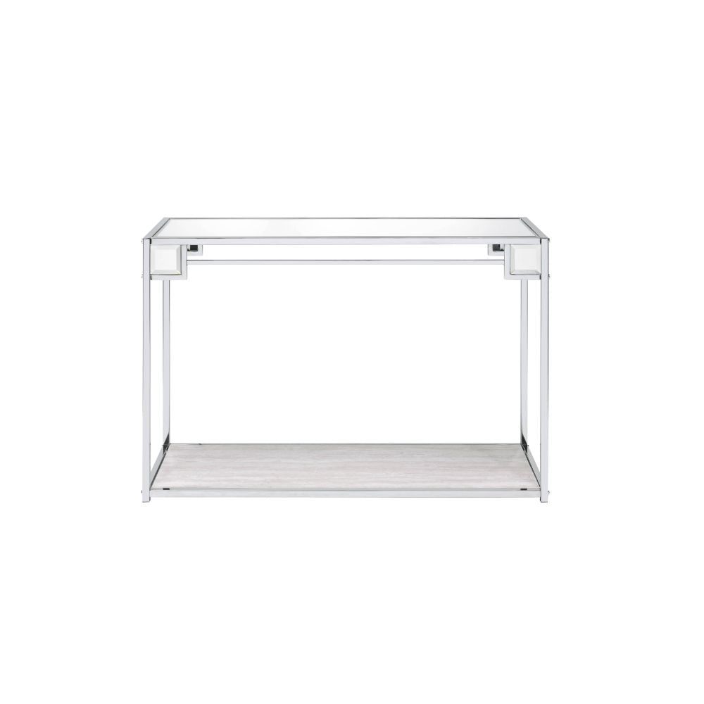 47" Mirrored Glass and Chrome Console Table with Storage