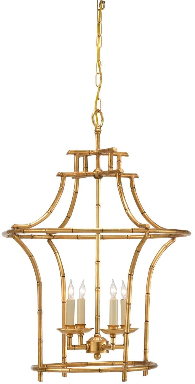 Antique Gold 29" Faux Bamboo Cage Chandelier with 3 Lights