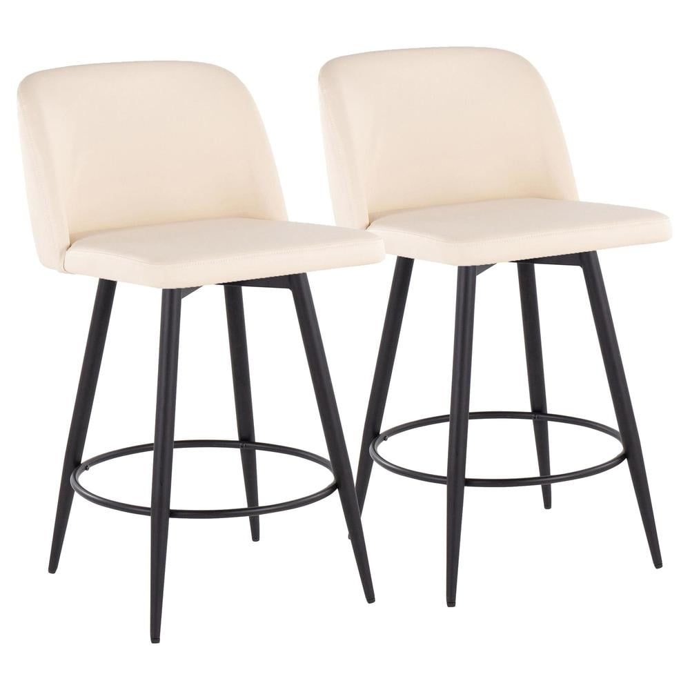 Toriano 26" Black Metal and Cream Swivel Counter Stool Set