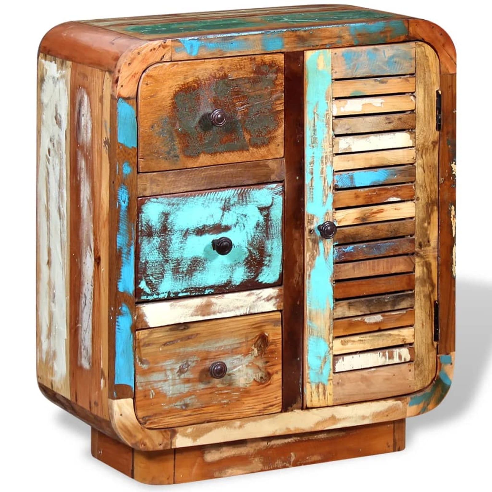 Multicolor Solid Reclaimed Wood Sideboard with 3 Drawers