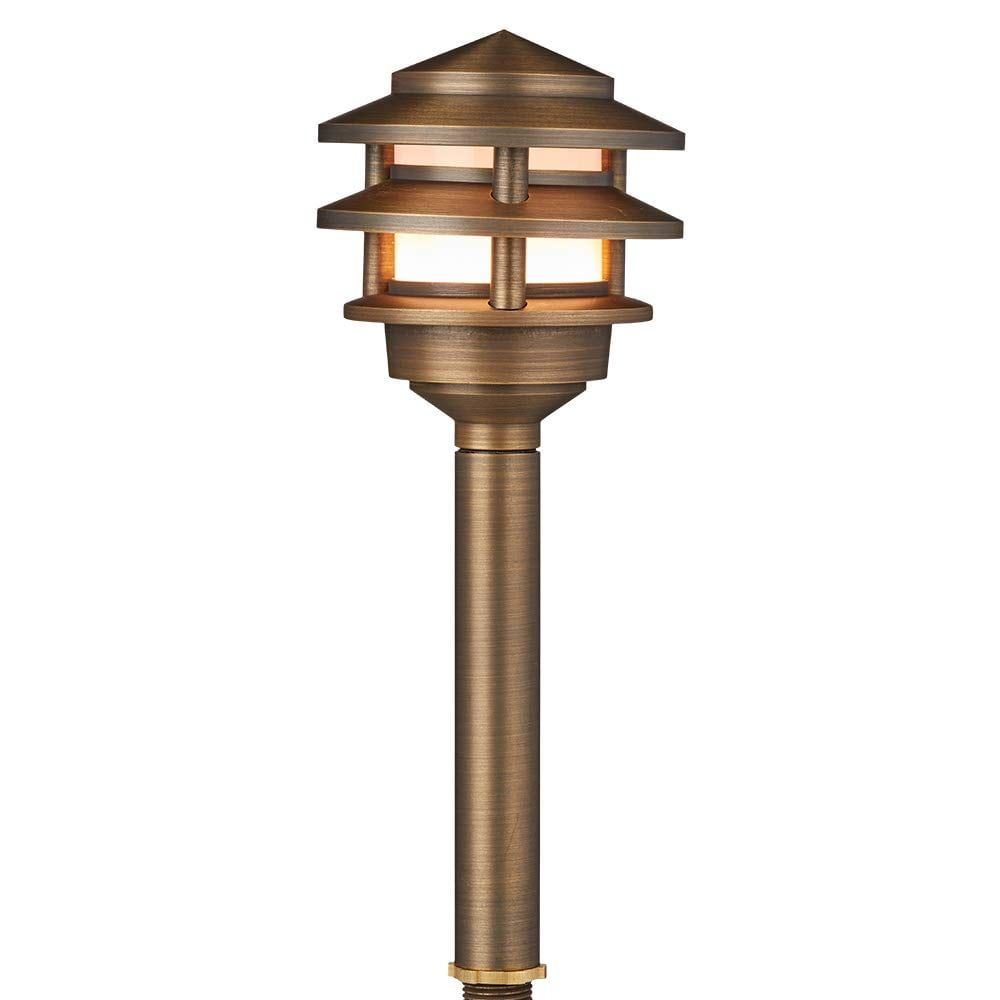 Classic Bronze 3-Tier Brass Pagoda Path Light with LED Bulb