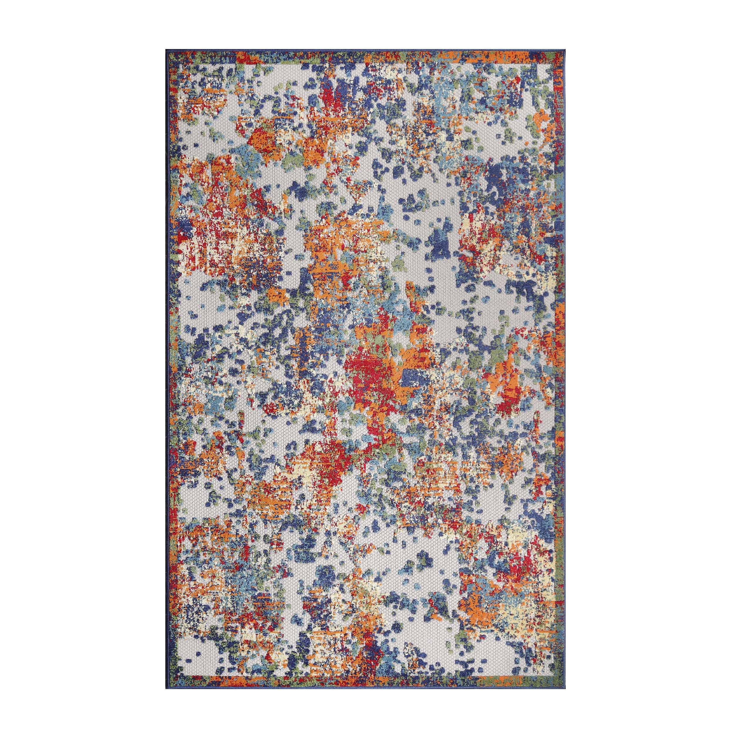 Splatter Ease Modern Blue Abstract 4'x6' Indoor/Outdoor Rug