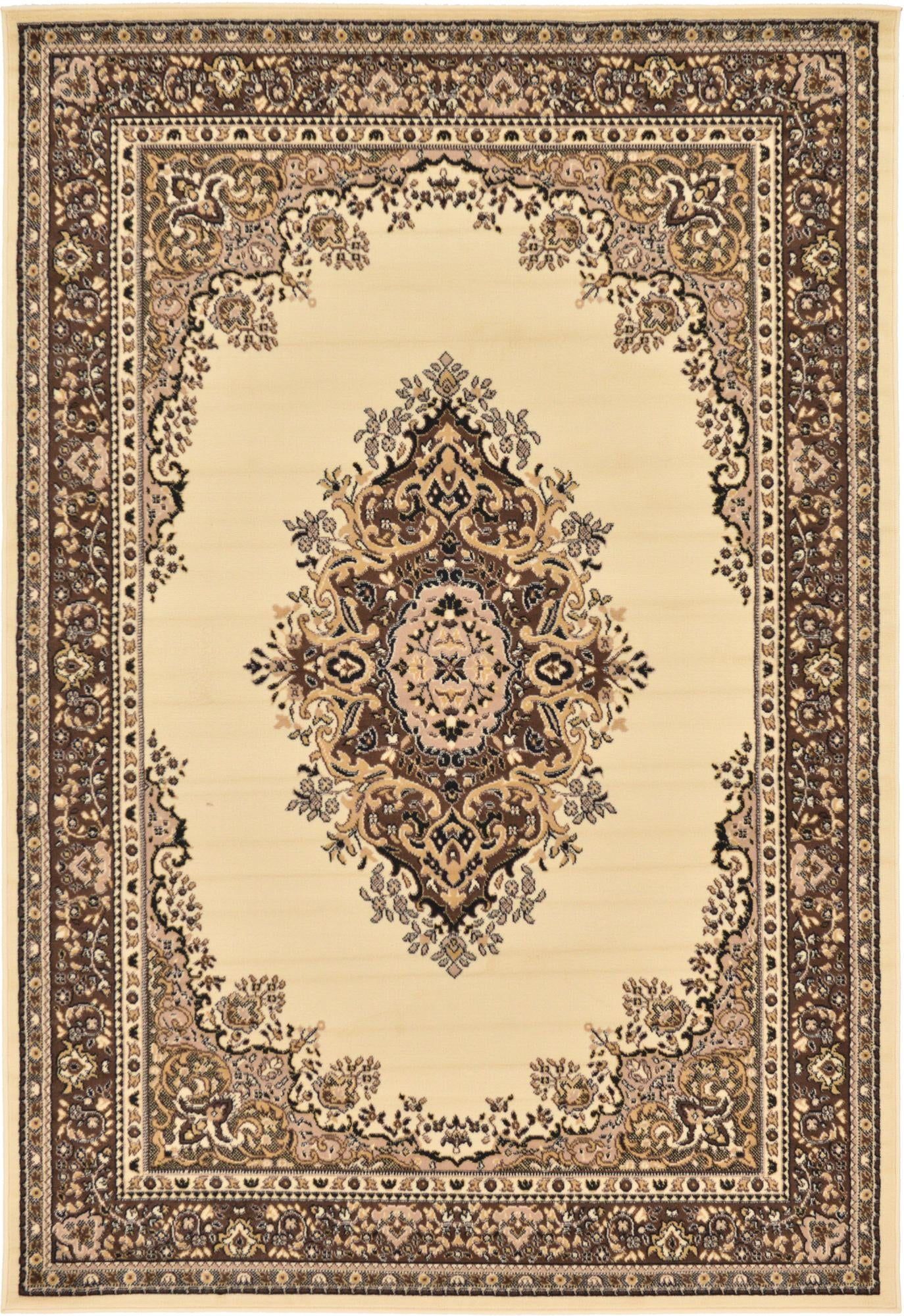 Elegant Ivory Medallion 6' x 9' Easy-Care Synthetic Area Rug