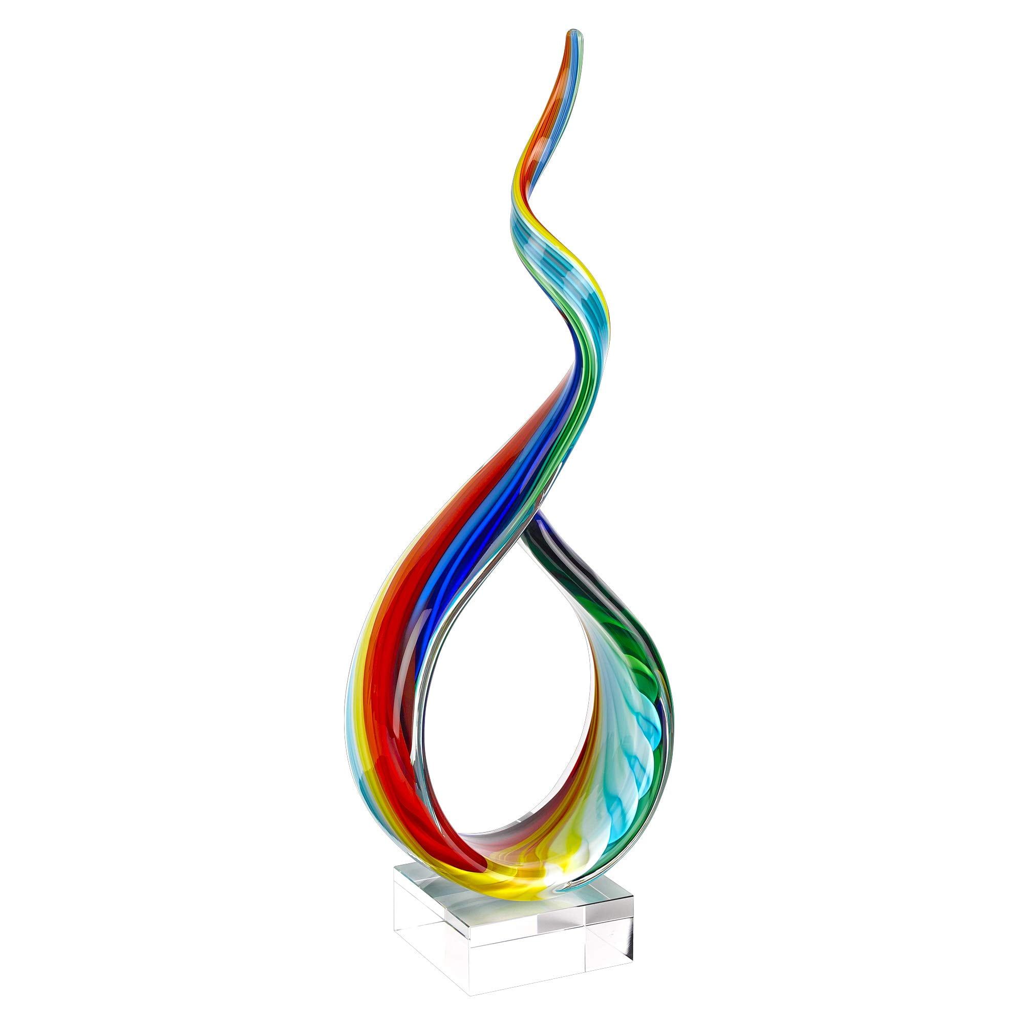 Elegant Murano-Style 18" Rainbow Ribbon Glass Figurine