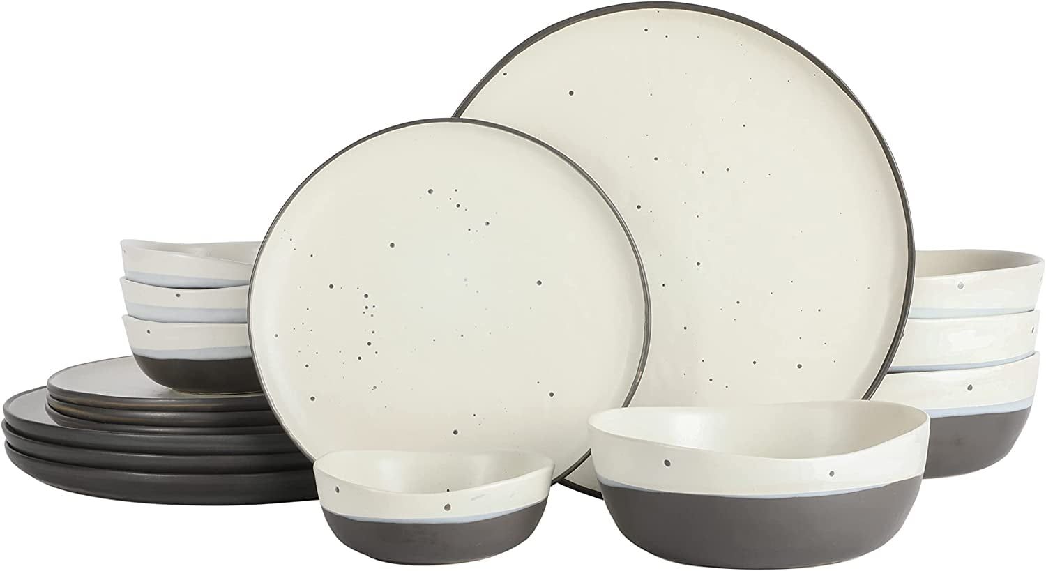 Cream and Gray Ceramic Reactive Glaze Dinnerware Set, Service for 4