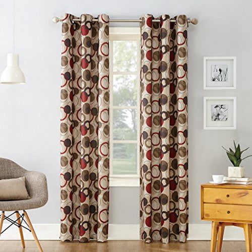 Paprika Red Geometric Print Polyester Room-Darkening Curtain Panel