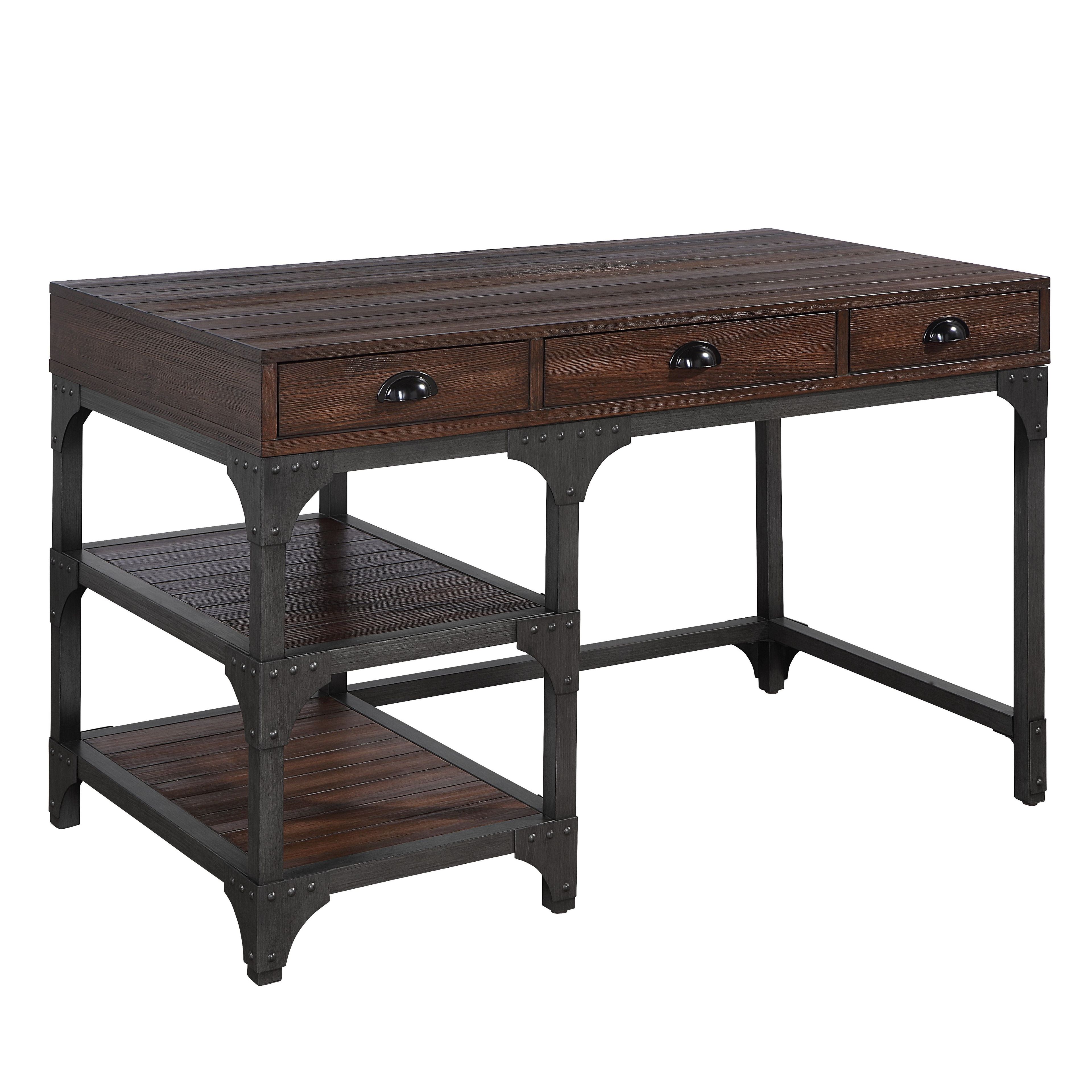 Brown Wood Writing Desk with Hutch and USB Port