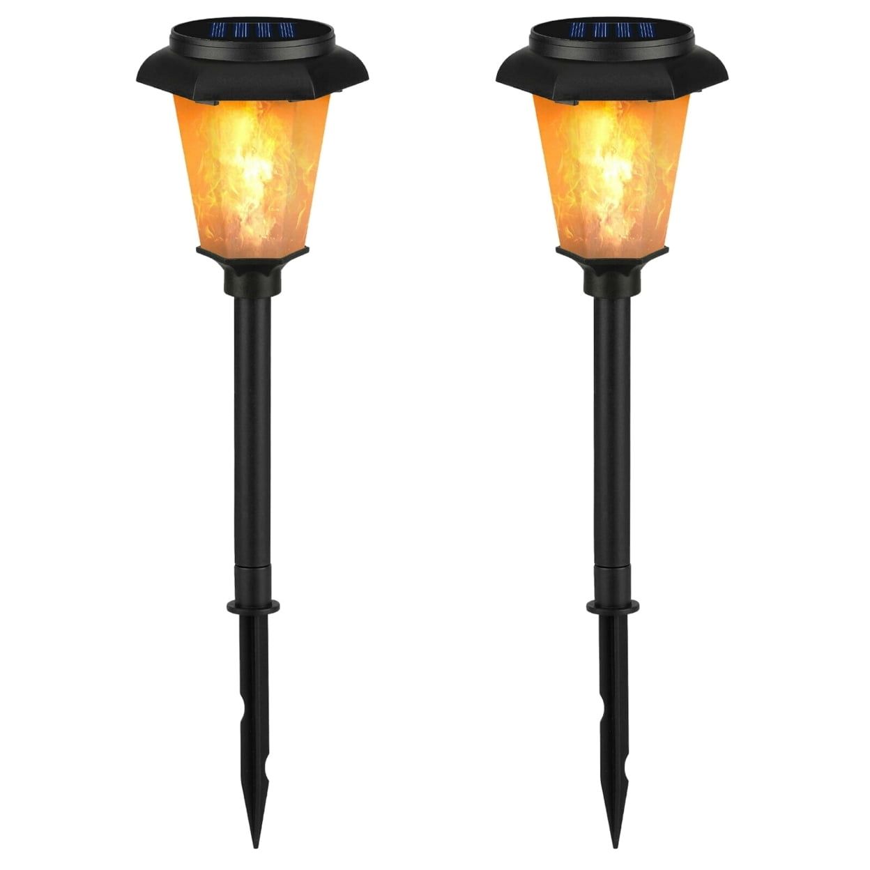 Black Solar LED Pathway Lights with Flickering Flame Effect