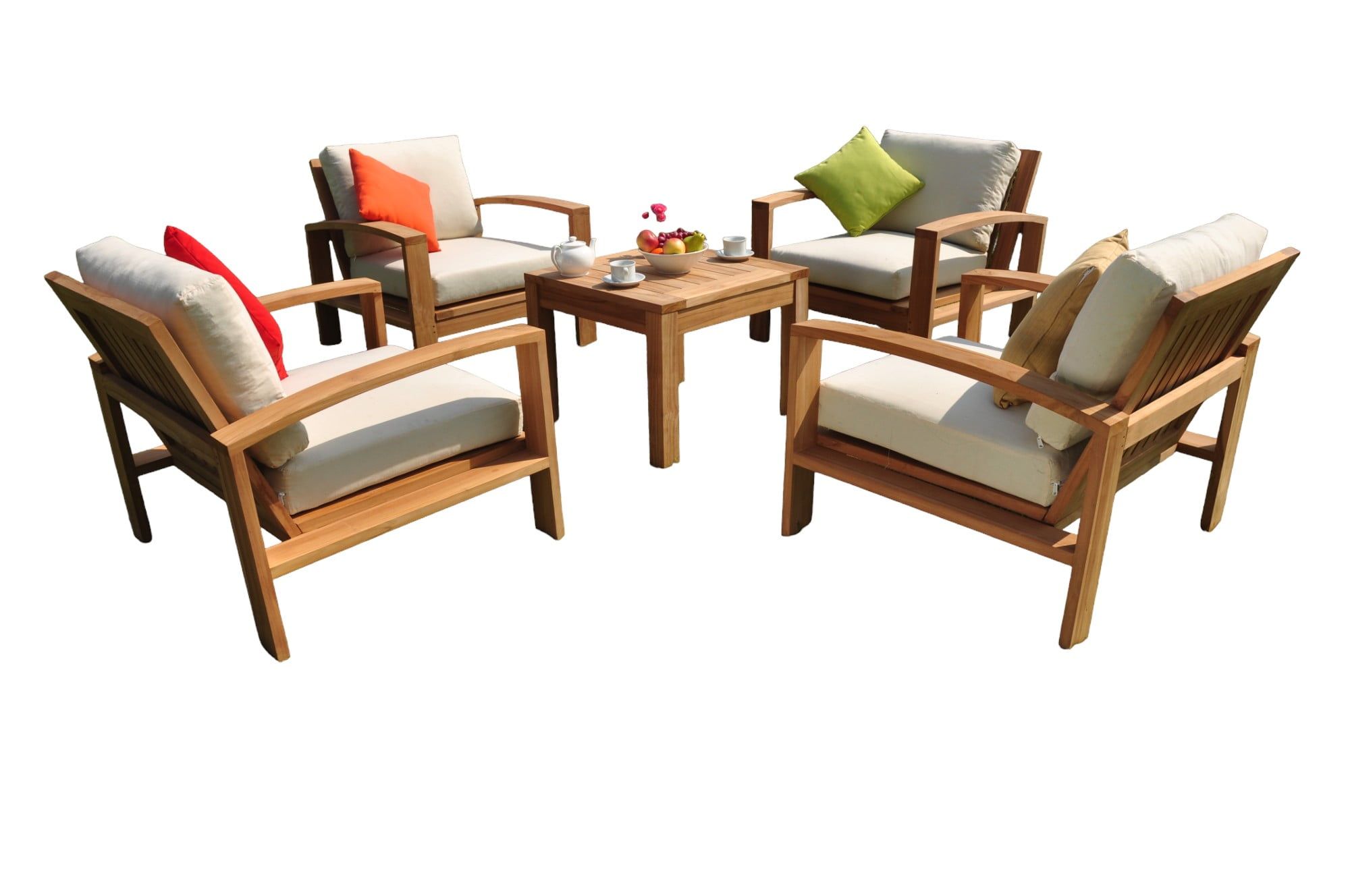 Teak 4-Seat Outdoor Patio Set with Sunbrella Cushions