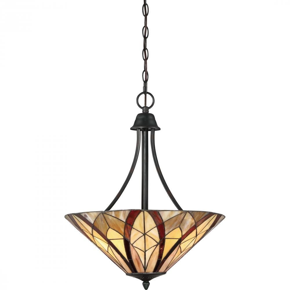 Valiant Bronze Tiffany Glass 3-Light Pendant for Indoor/Outdoor