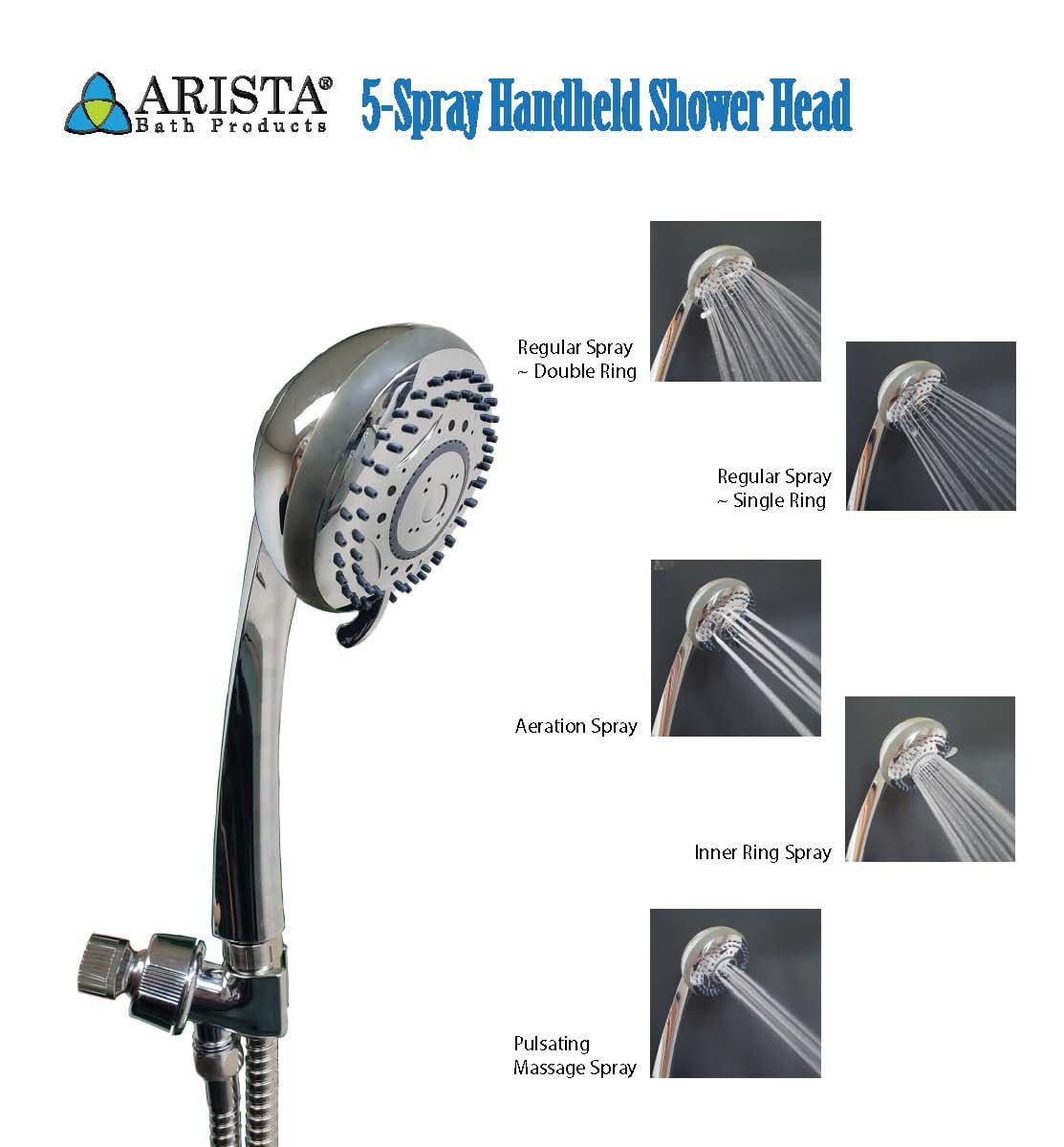 Chrome 5-Spray Handheld Wall Mounted Shower Head