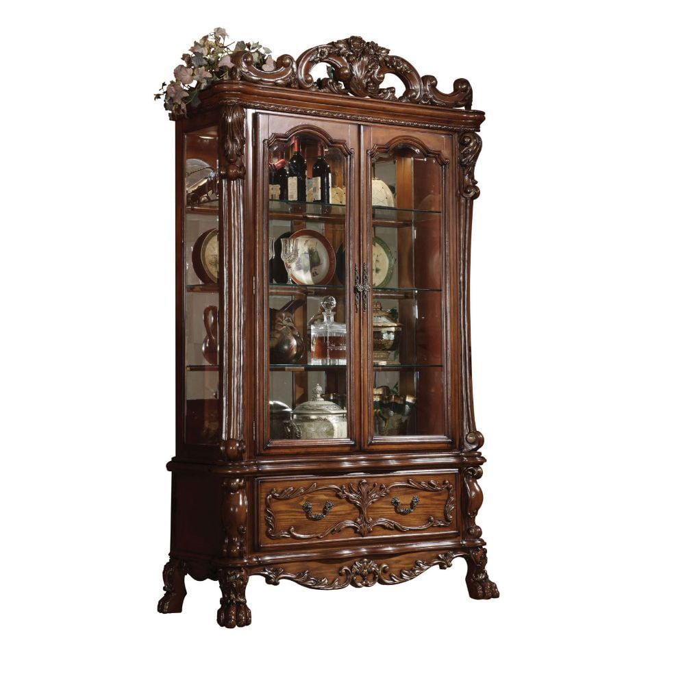 Brown Cherry Oak Traditional Glass Curio Cabinet