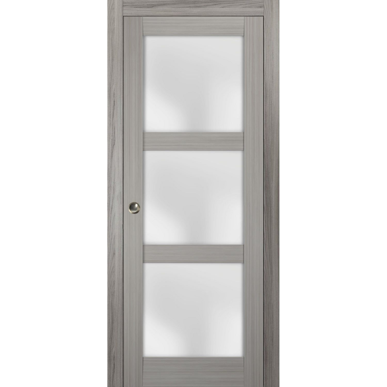 Lucia 2552 Grey Ash 30 x 84 Inch 3-Panel Sliding Pocket Door with Frosted Glass