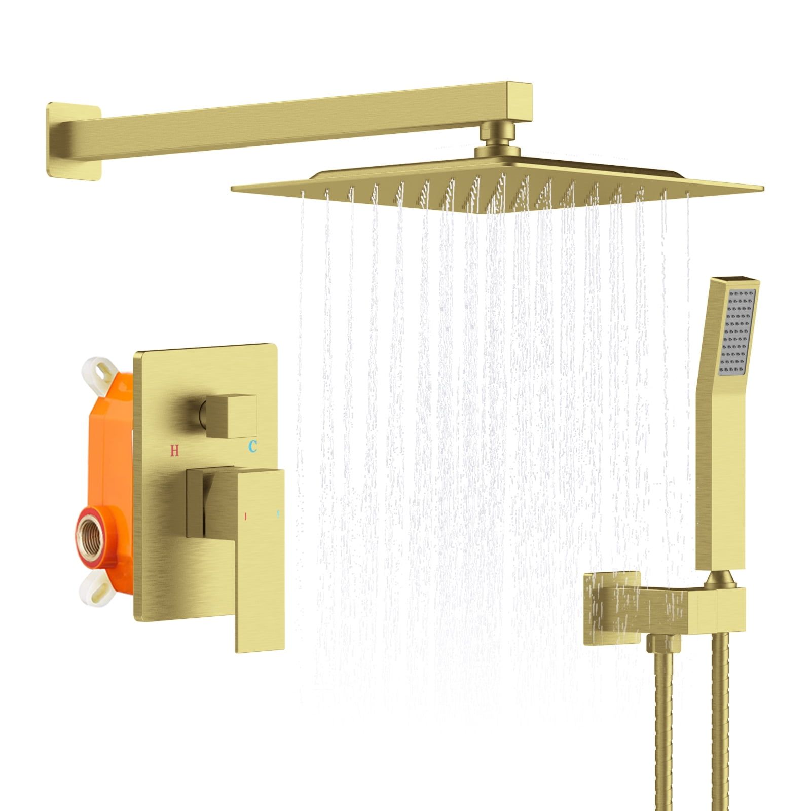 Gold Wall-Mounted Multi-Head Shower System with Handheld