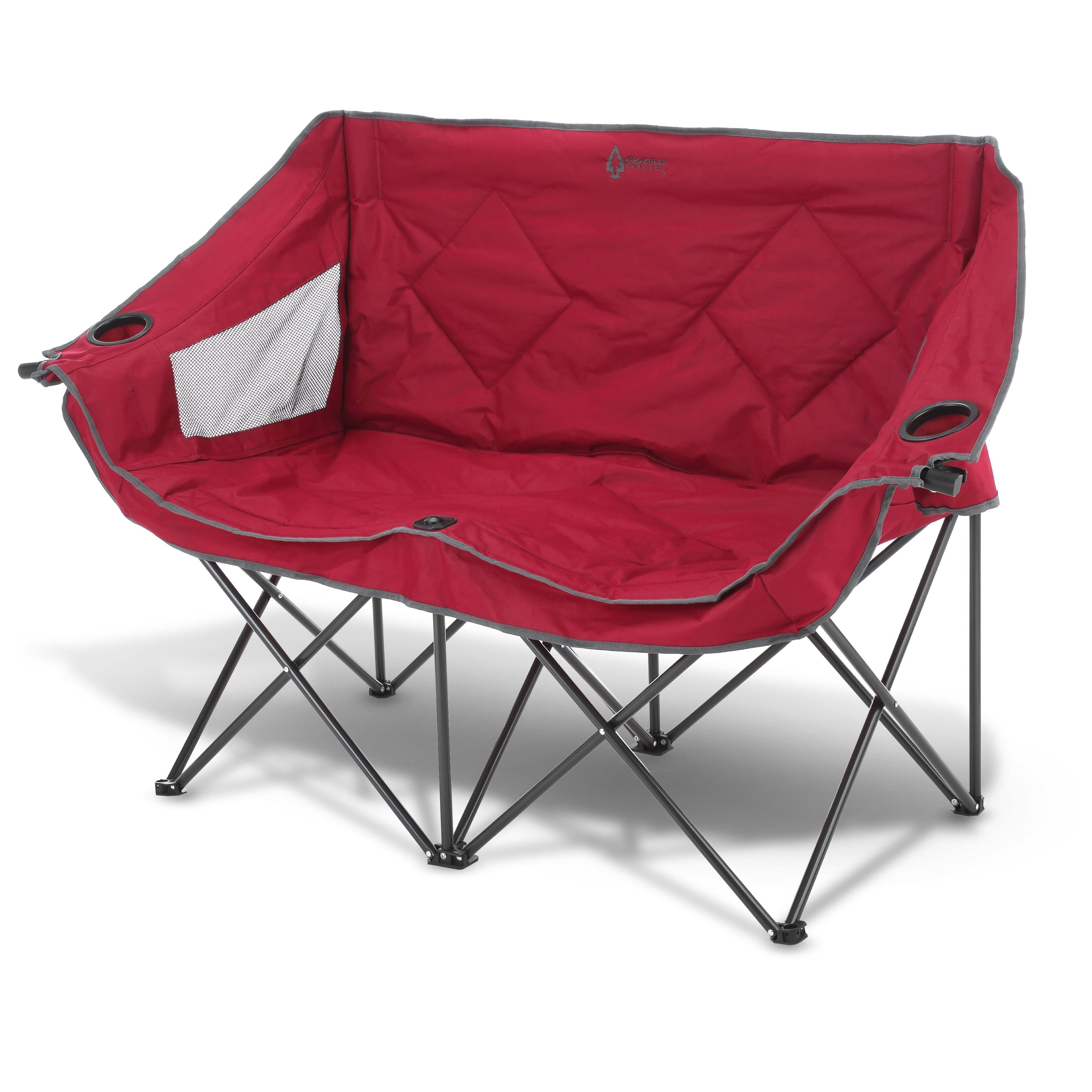 Burgundy Red Portable Folding Double Camping Chair with Cup Holders