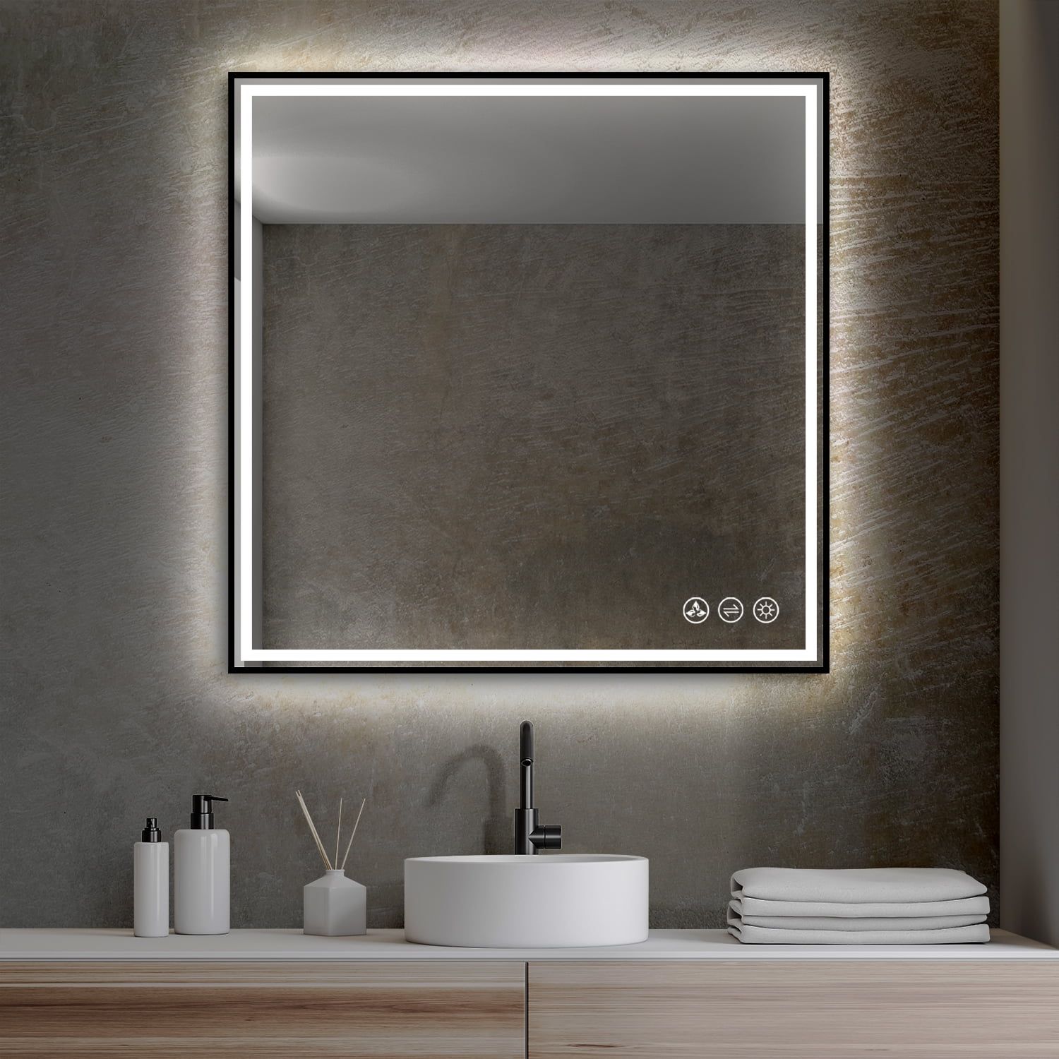 36" Matte Black LED Bathroom Vanity Mirror