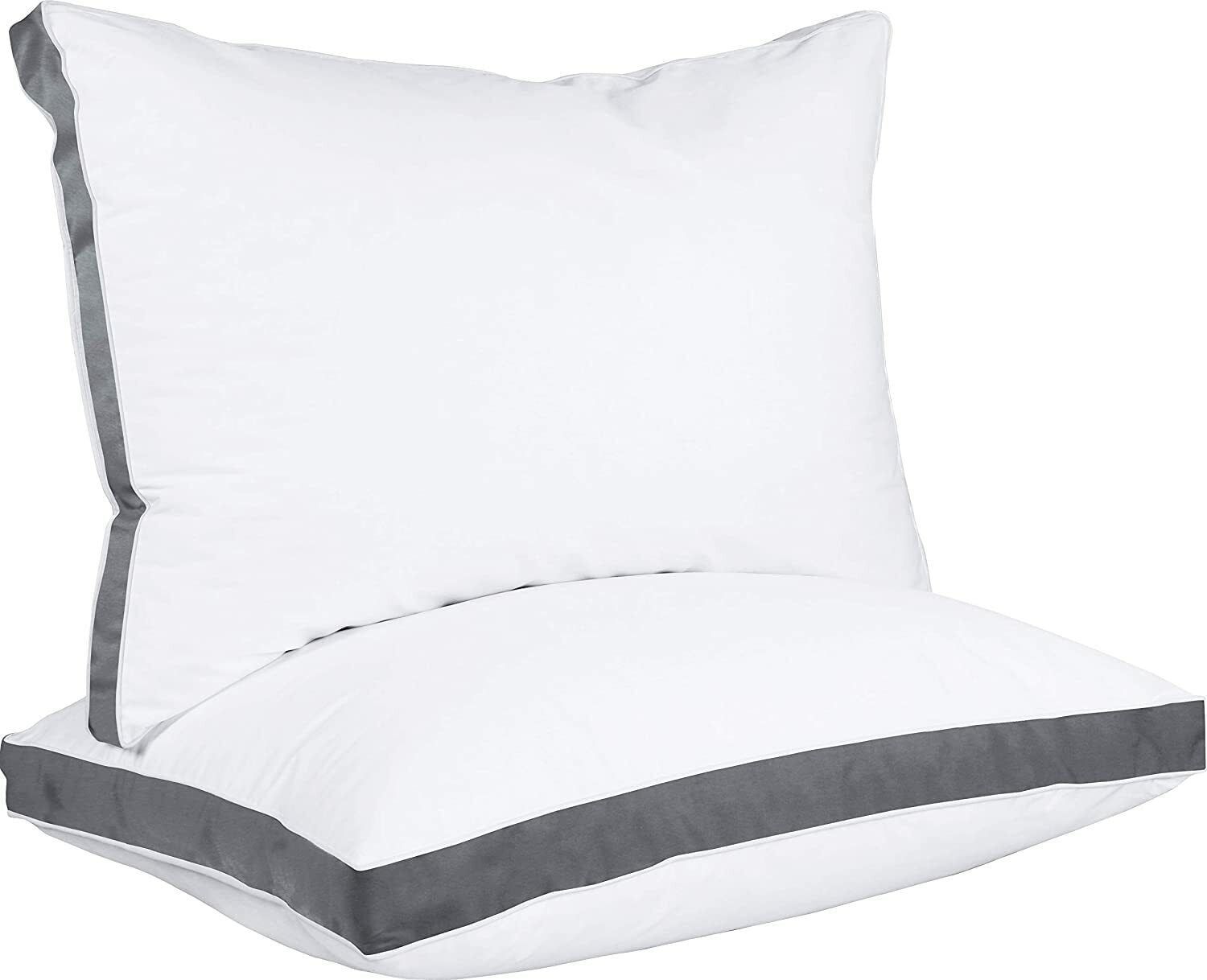 Queen Size White and Gray Gusseted Bed Pillows Set of 2