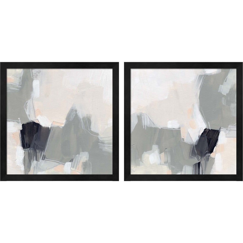 Neutral Echo Abstract Gray and Black Framed Art Set