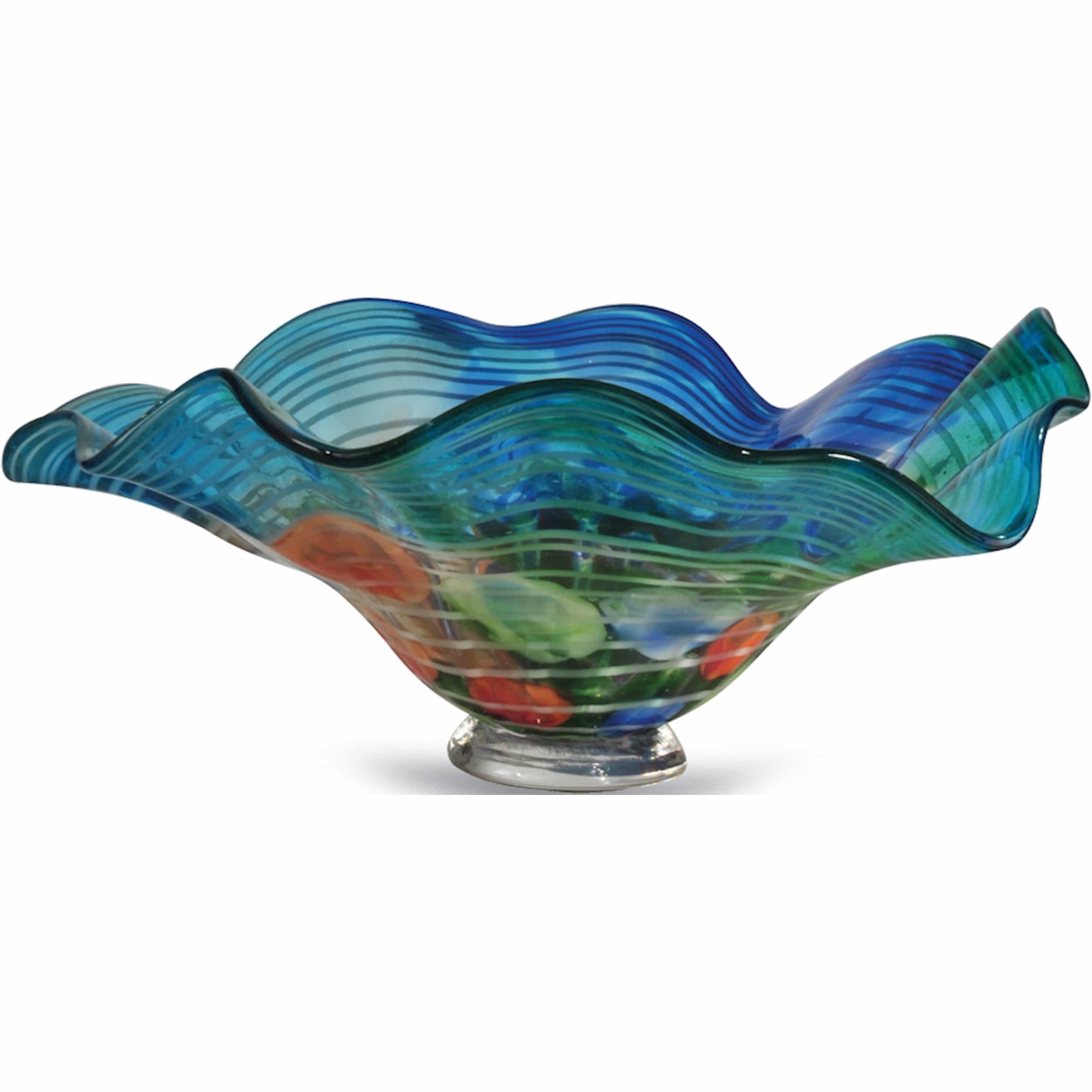 Handcrafted Multicolor Glass Art Bowl with Black Ruffled Edge