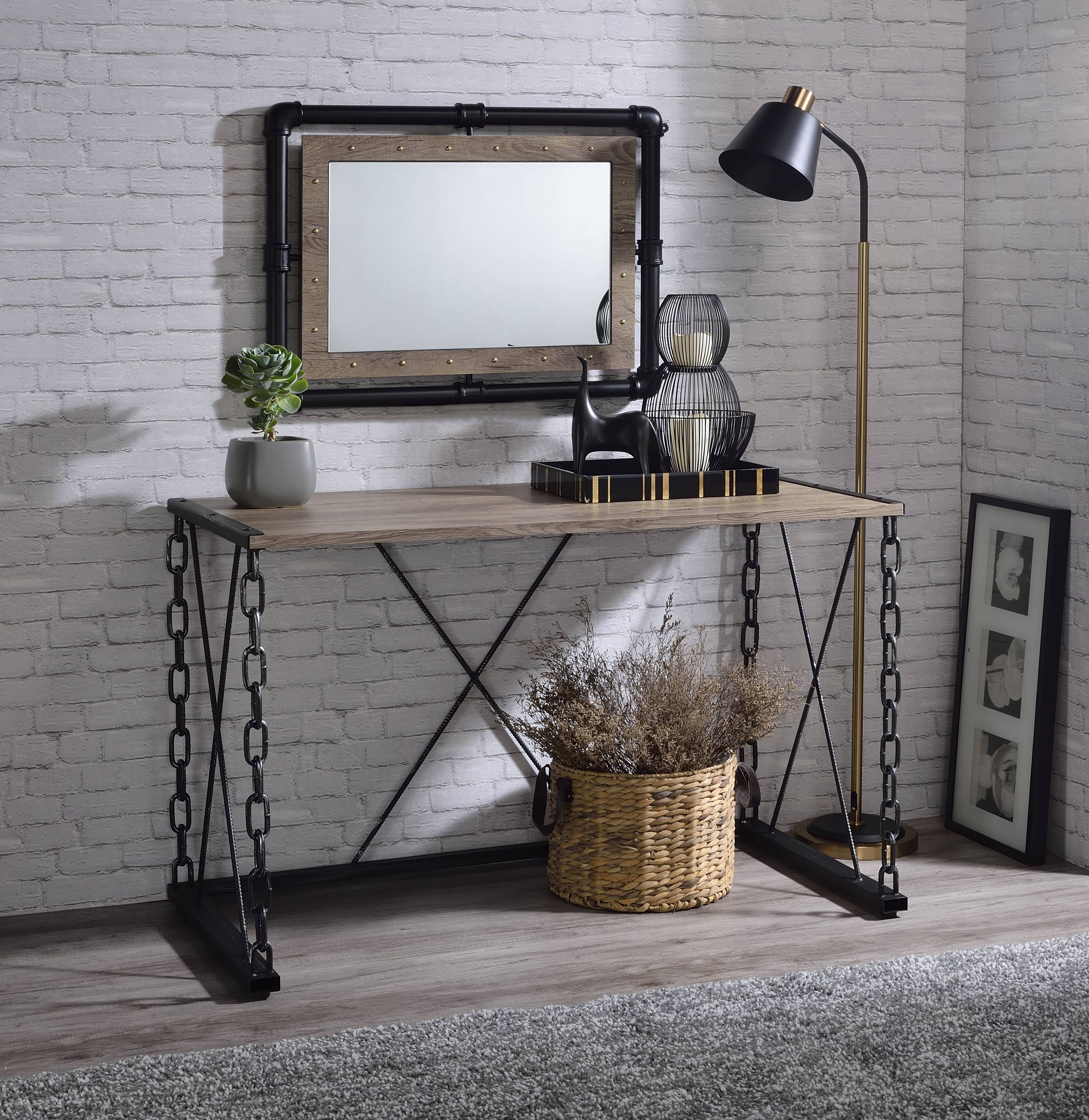 Jodie Rustic Oak & Antique Black Industrial Console Table