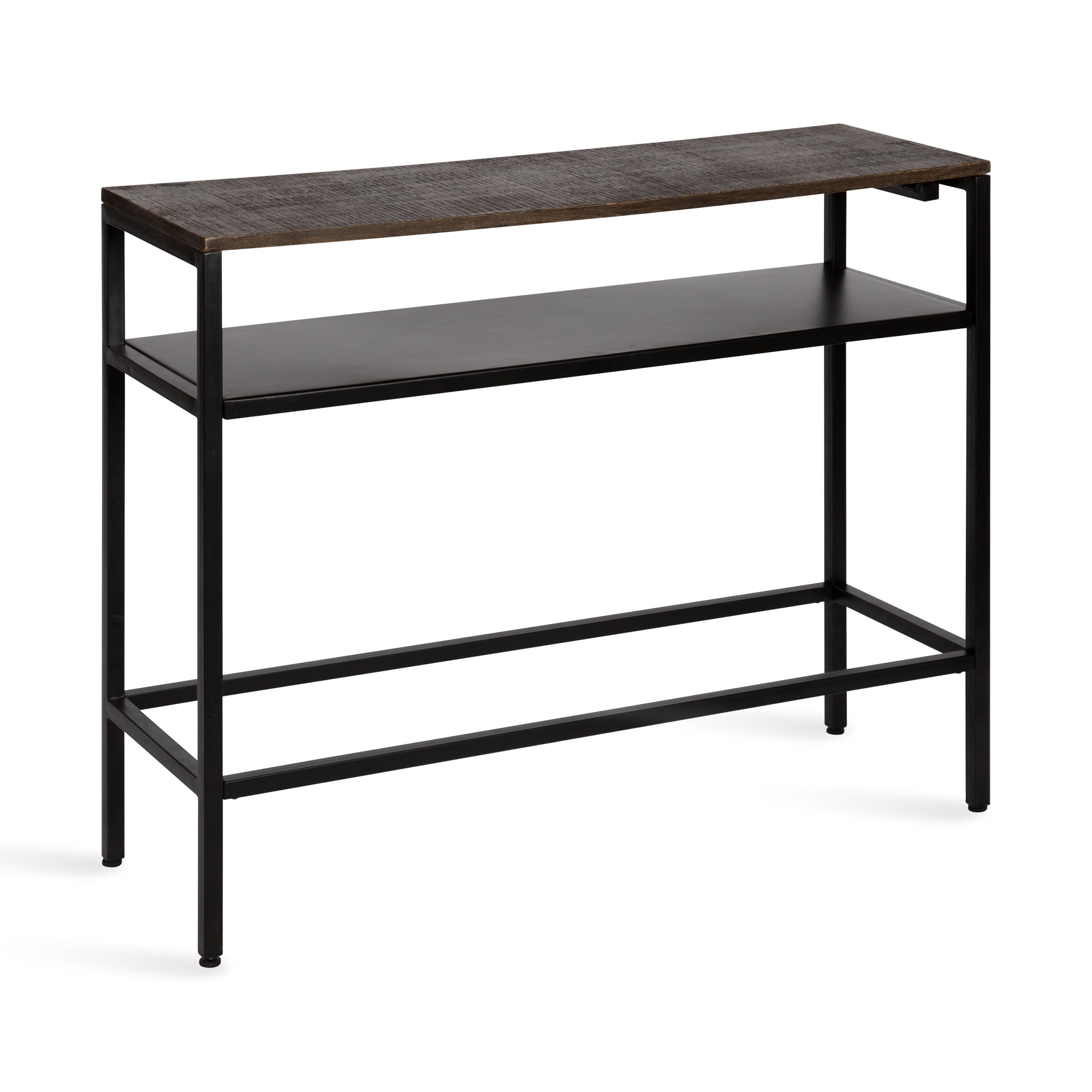 Rustic Brown Mango Wood and Metal Console Table with Storage