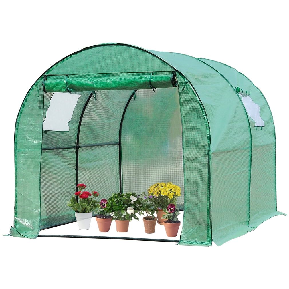 Large Green Polyethylene Roll-Up Door Outdoor Greenhouse