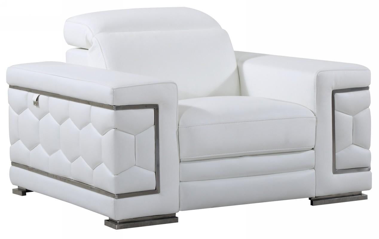 White Genuine Leather and Wood Contemporary Arm Chair