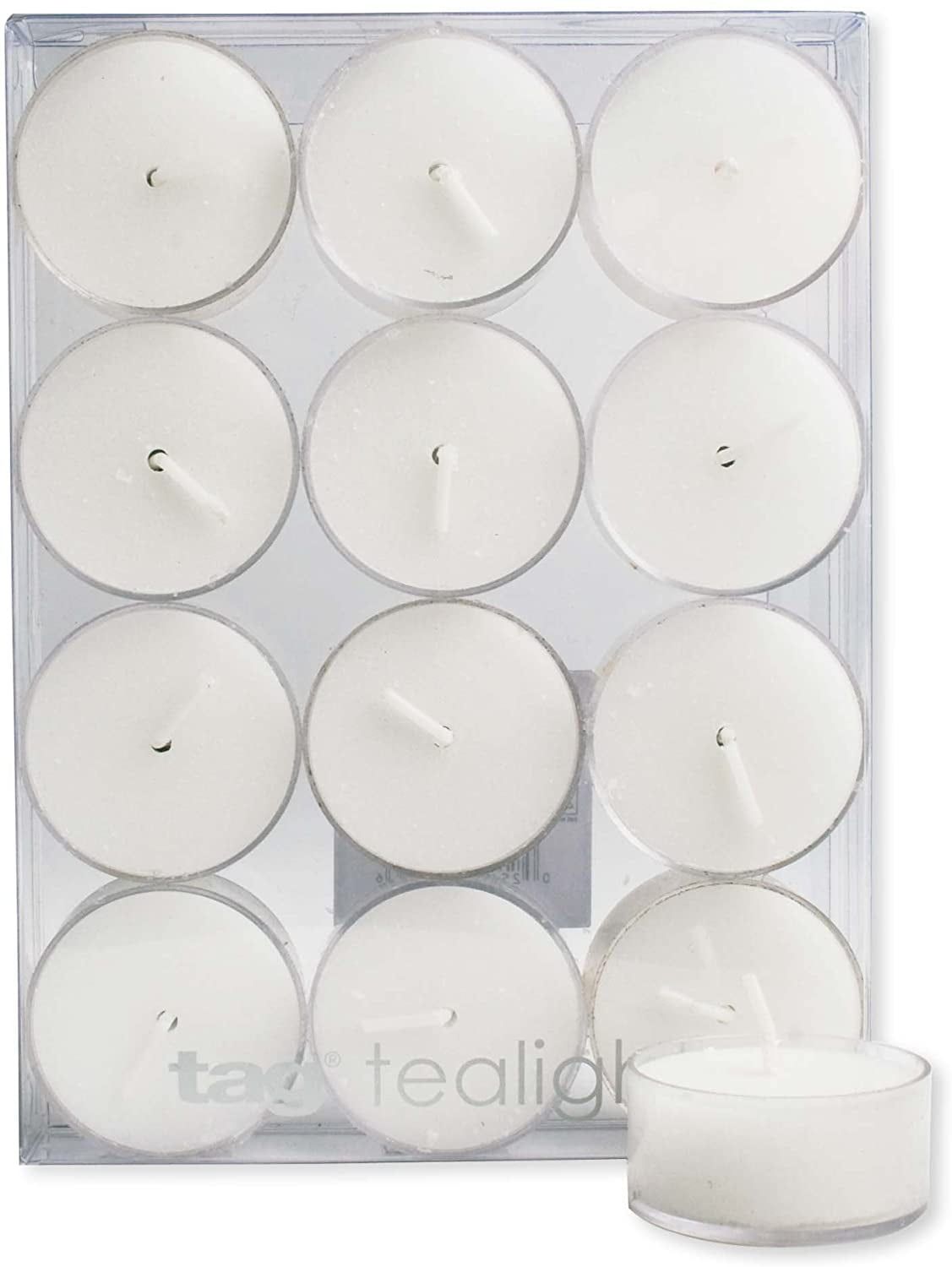 Elegant White Tealight Candles, Set of 12 in Clear Cups