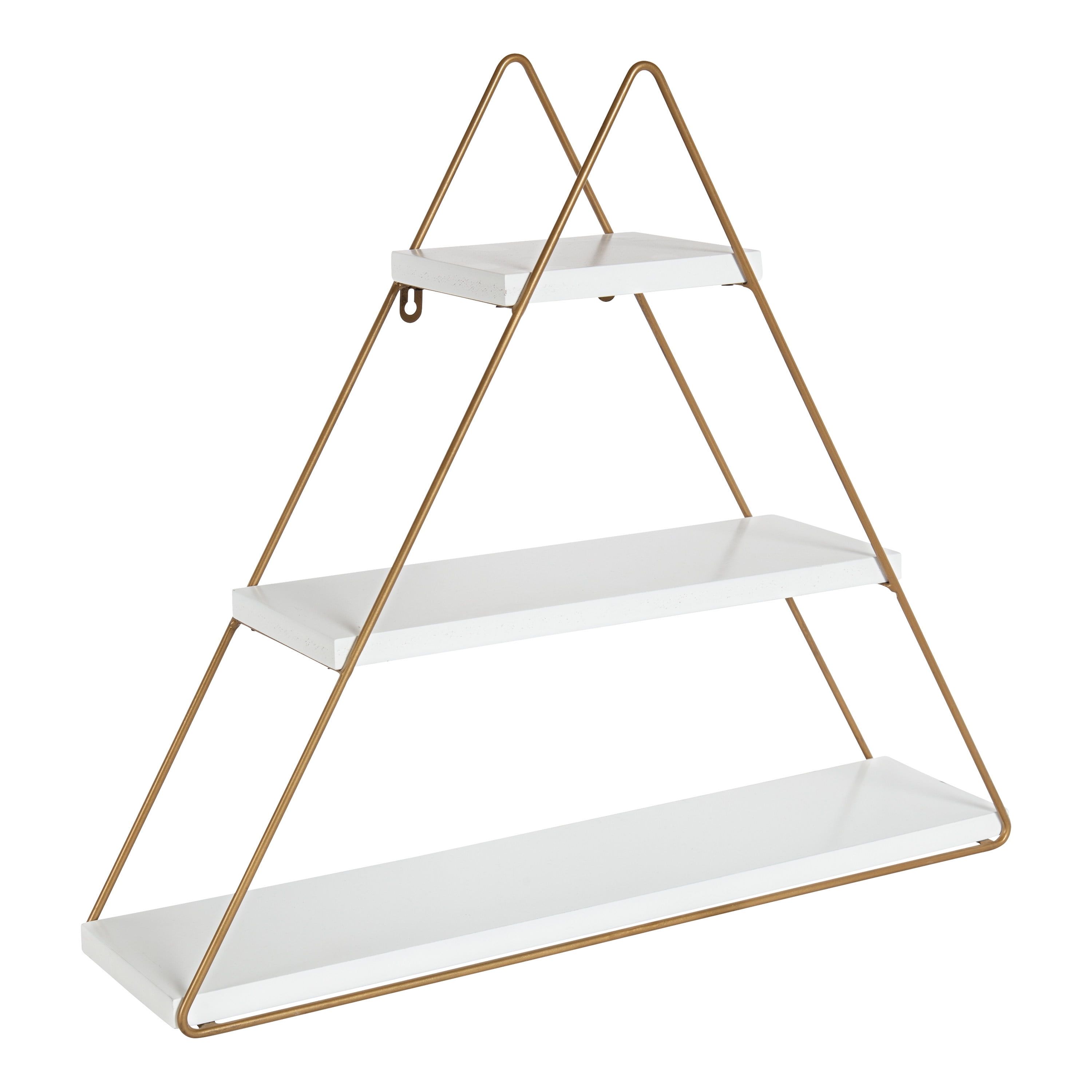 White and Gold Triangular Three-Tier Wall Shelf